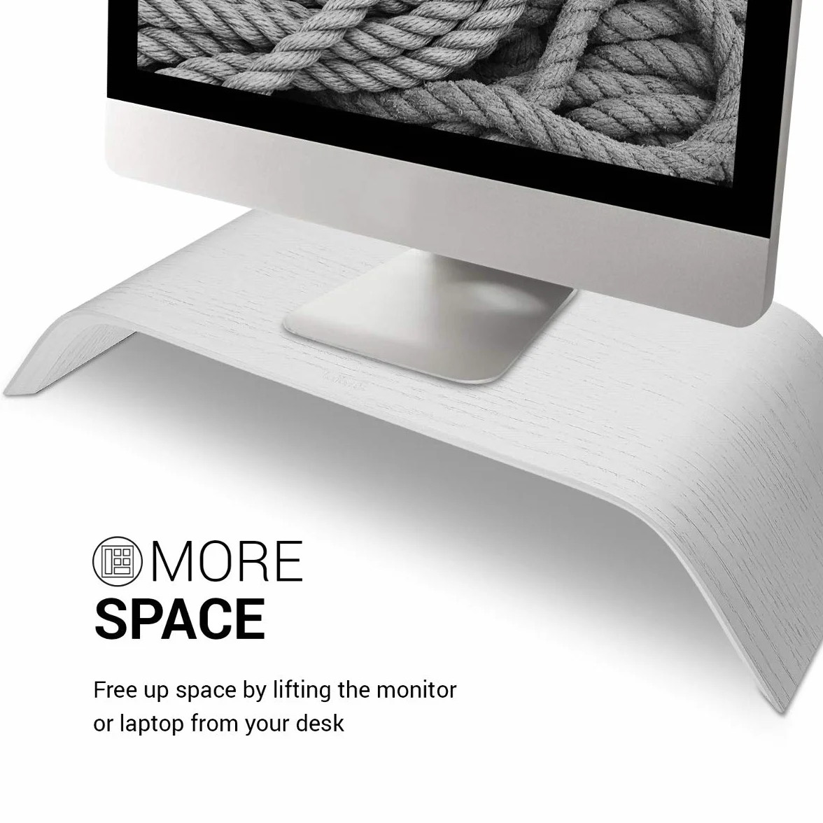 kalibri Supporto per Monitor Universale - Stand in Legno per Schermo PC Computer TV - Base da scrivania Rialzo per Notebook Portatile iMac - Bianco