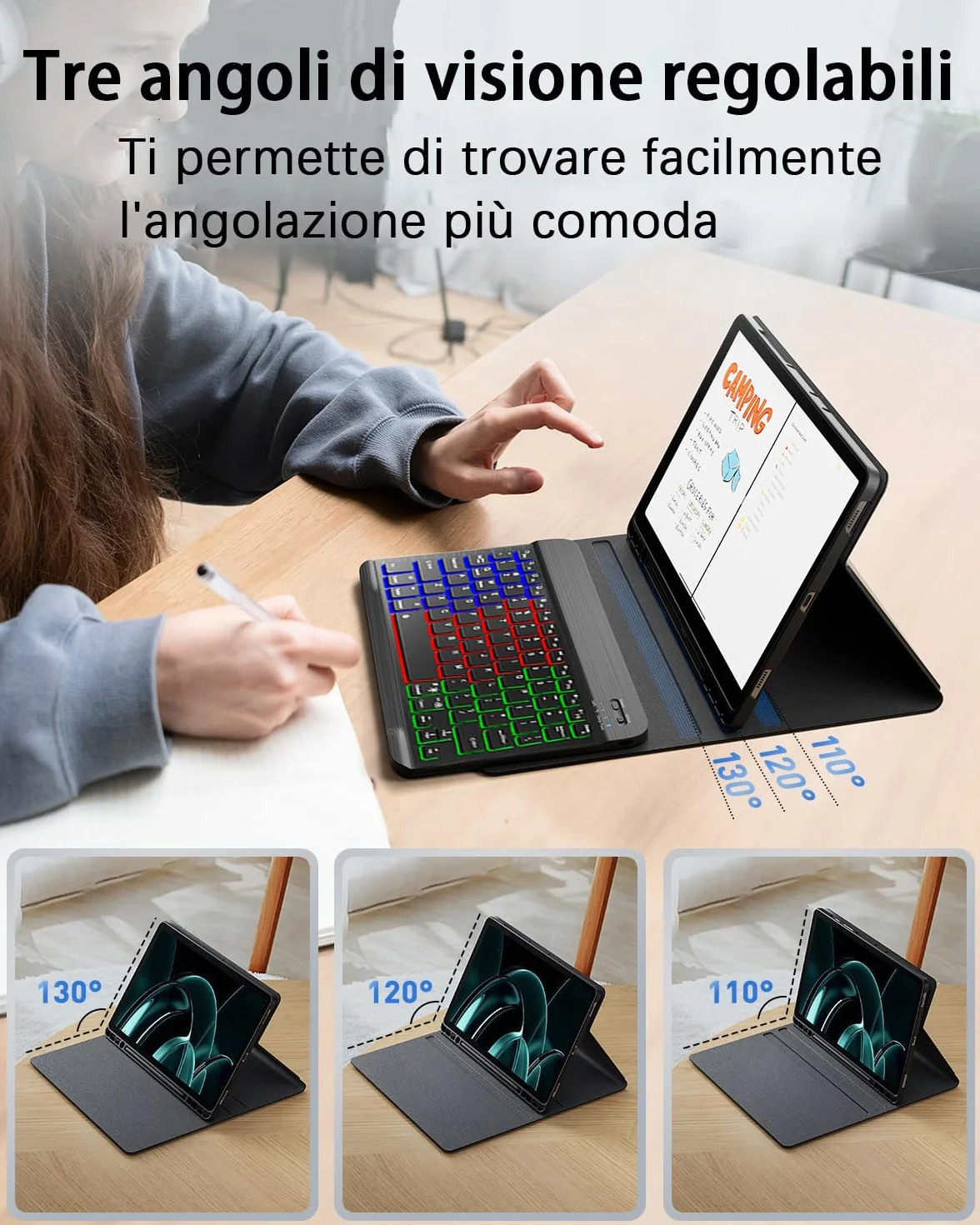 Per Samsung Galaxy Tab A11+ PLUS (2025)/Galaxy Tab A9+ PLUS (2023) 11 Pollici Cover Custodia Protettivar Con Wireless Bluetooth Italiano (QWERTY) Tastiera Retroilluminati e Mouse Backlit Keyboard Case