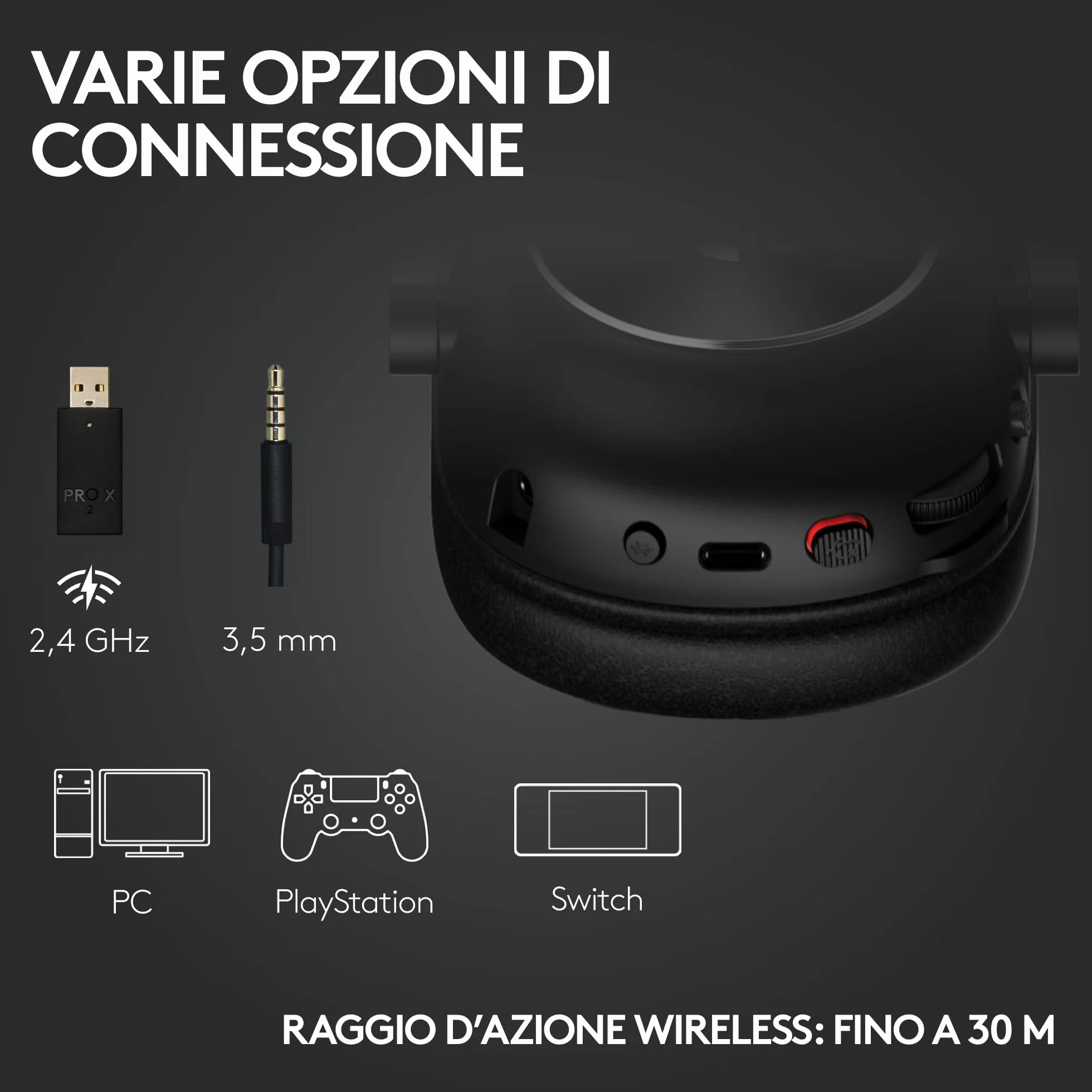 Logitech G PRO X 2 LIGHTSPEED Cuffie gaming wireless, Microfono a braccio rimovibile,Driver Grafene 50mm, DTS:Headphone X 2.0 —Surround 7.1,Bluetooth/USB/3,5mm Aux, PC, PS5, PS4,Nintendo Switch - Nero