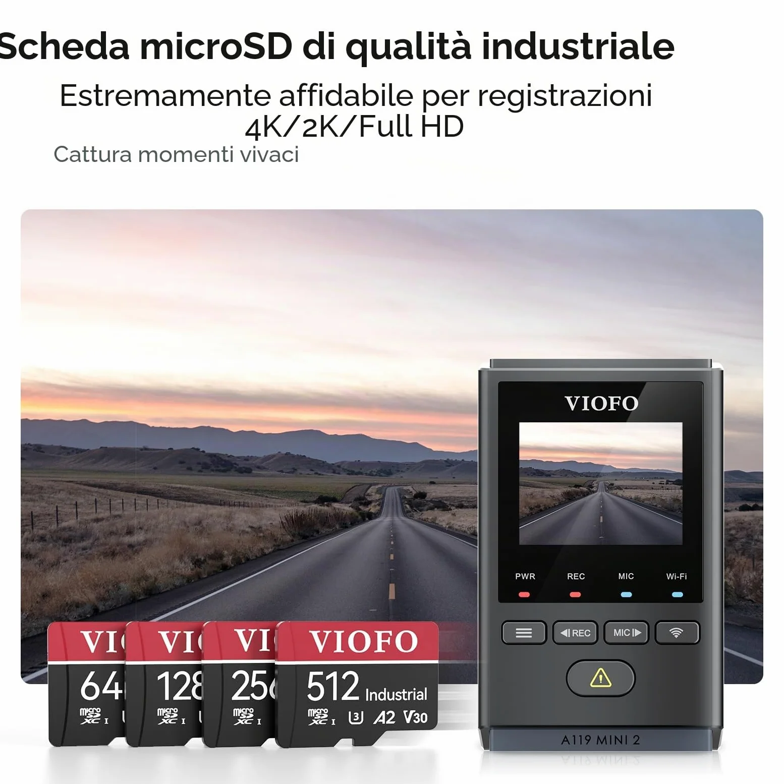 VIOFO Scheda microSD da 512 GB di qualità industriale, U3 A2 V30 ad alta velocità con adattatore, per registrazione video Ultra HD 4K, per dashcam, action camera, smartphone Android, tablet