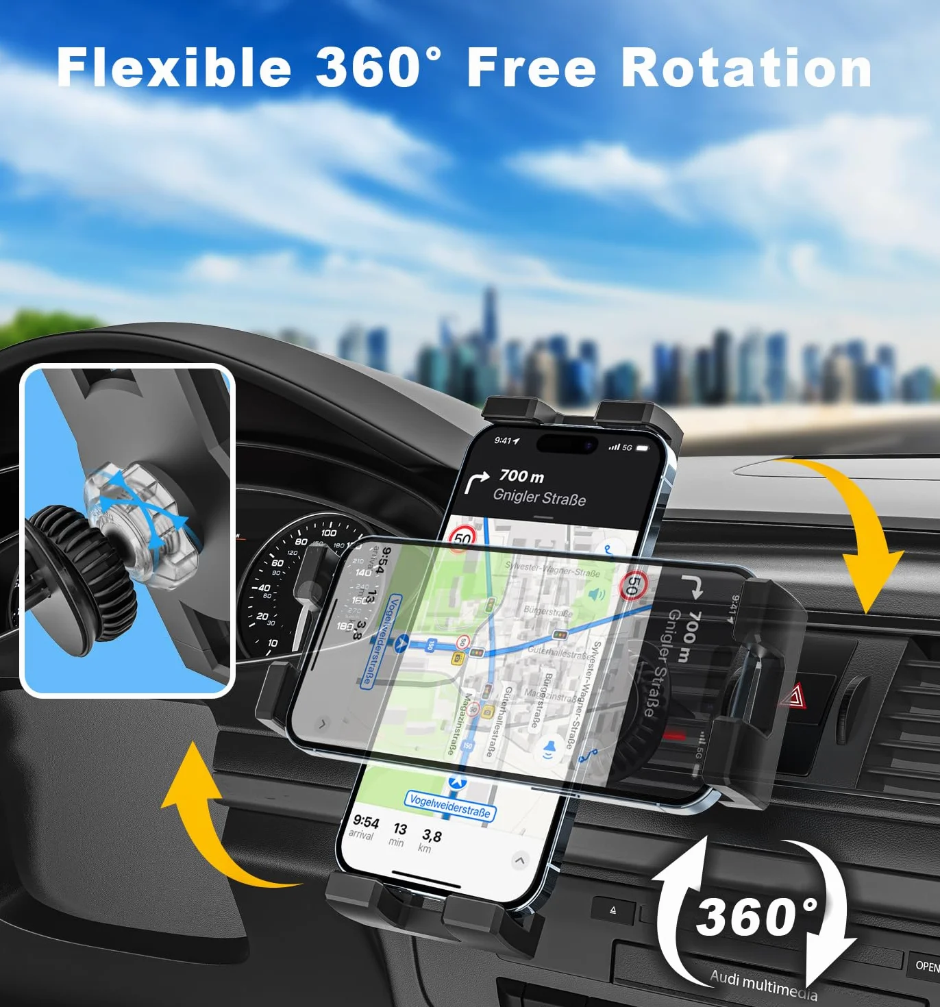 Supporto Tablet Auto Bocchette Aria, Porta Tablet Macchina Presa D'aria | Clip di Aggiornamento Non Agitare Mai - per iPad Mini Air Pro, Galaxy Tab, Kindle Fire, Telefono, 4-13"