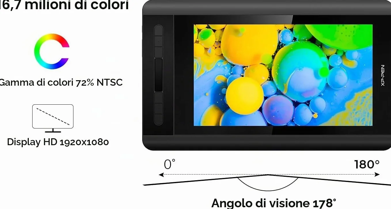 XP-PEN Artist 12 Monitor grafico Drawing Pen Tablet Pen Display 1920 X 1080 HD IPS con Touch Bar P06 con gomma per cancellare a distanza Home Office (Artist 12)