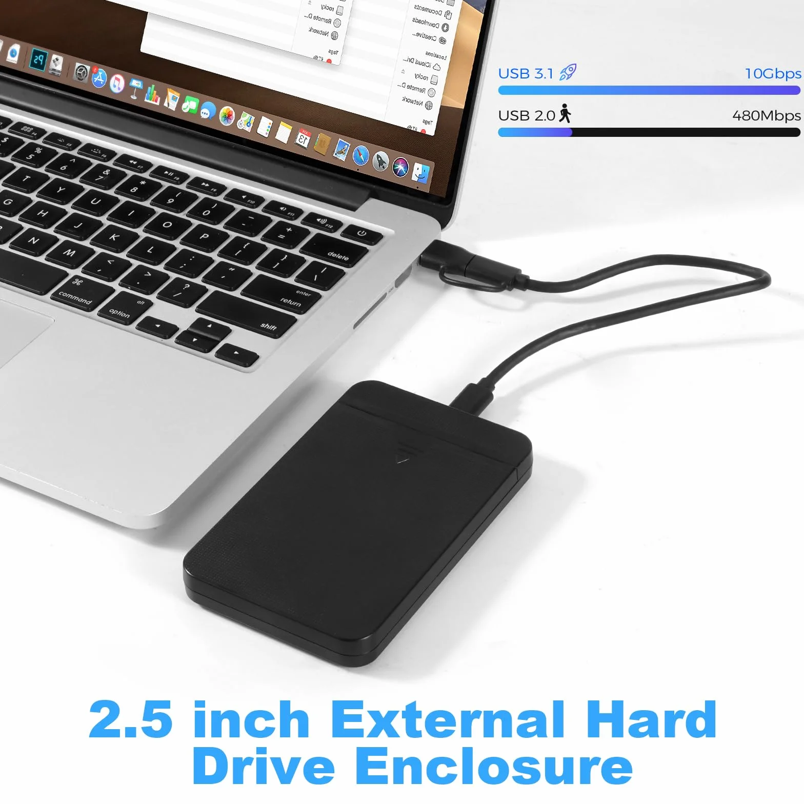 Case SSD/HDD Hard Disk 2.5 Pollici 10Gbps USB 3.1 Gen 1 Case Hard Disk 2.5 per 7mm e 9,5 mm, SATA I II III, HDD, SSD, Supporto UASP,Nessuno Strumento Case Disco