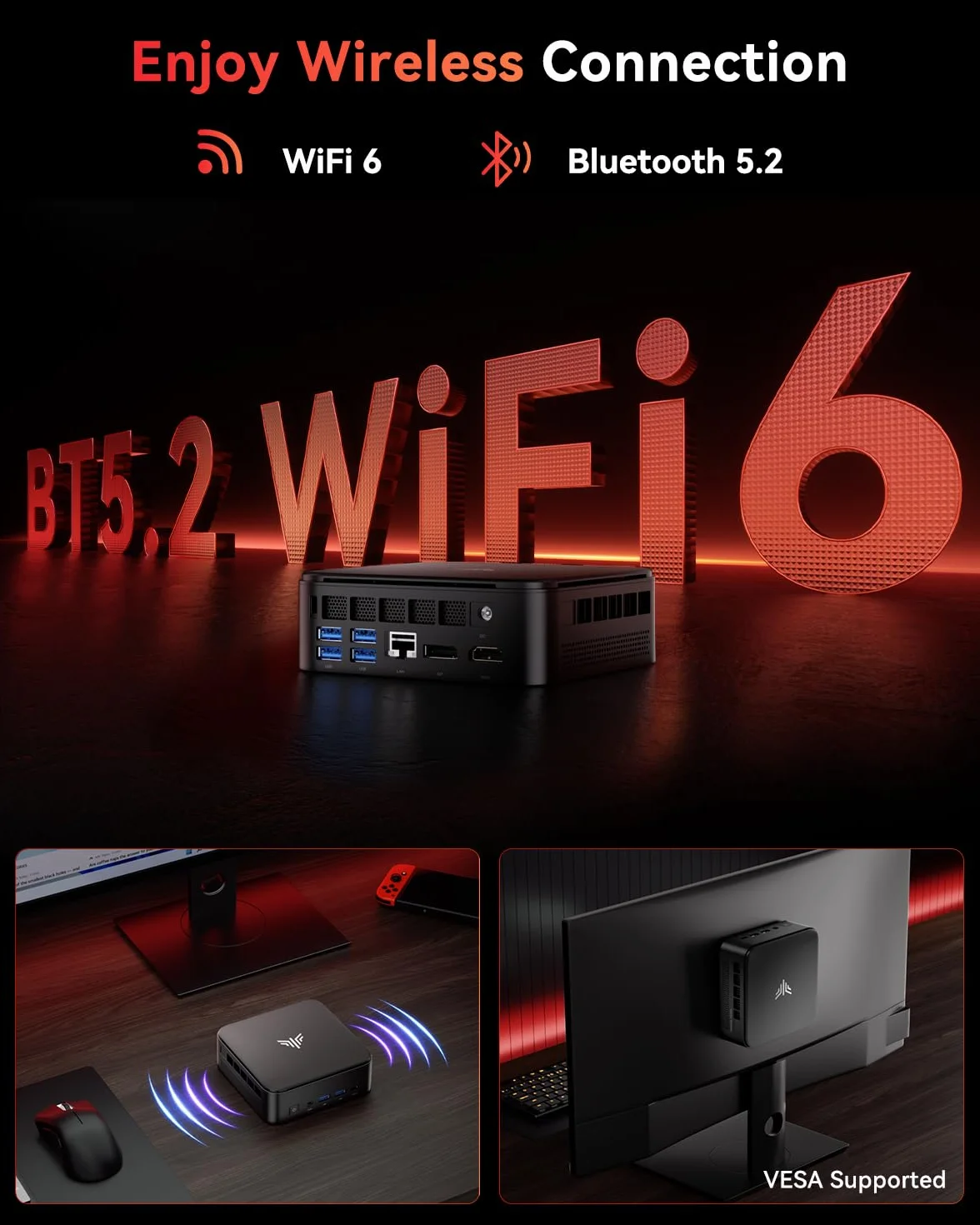 NiPoGi E3B Mini PC AMD Ryzen 5 7430U 16GB RAM 512GB SSD WiFi 6 BT 5.2 4K Triplo Display VESA