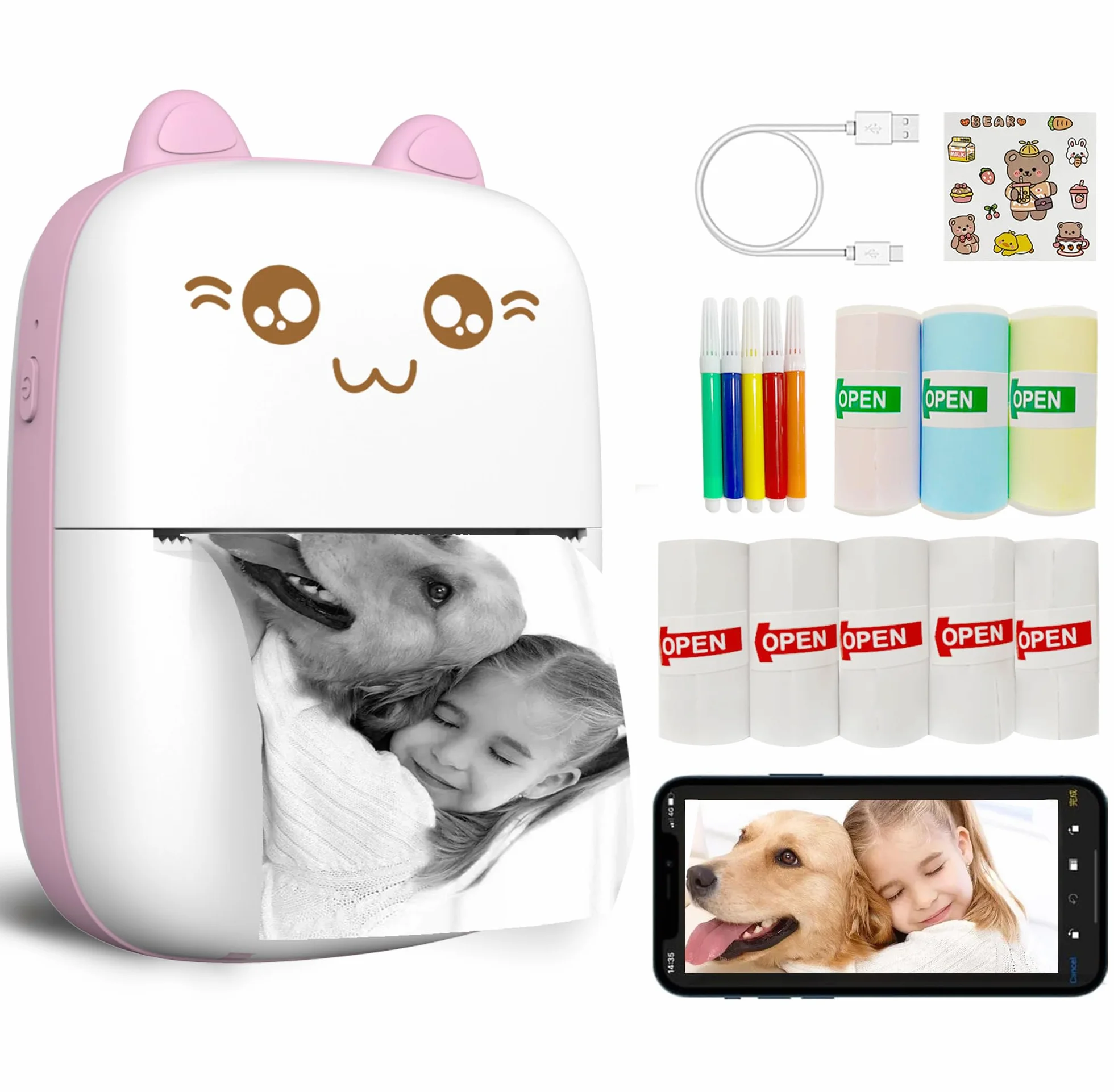 Mini Stampante Portatile Bluetooth, Stampante Termica Fotografica Rosa JEPEErbz