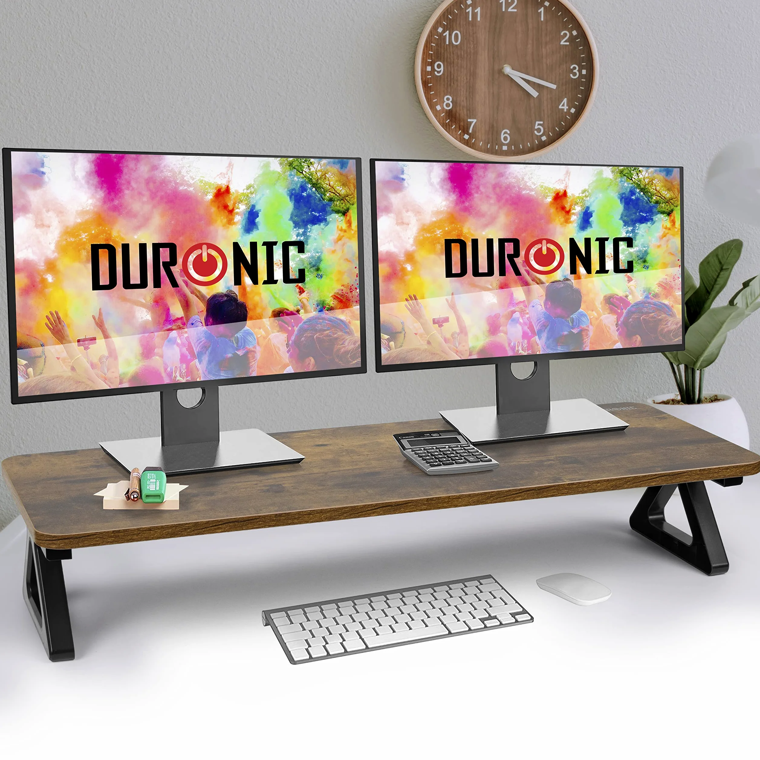 Duronic DM06-2 AO Supporto per Monitor e Laptop, 81x30 cm, Rialzo Ergonomico da Scrivania per 1 o 2 PC, Altezza 15 cm, Portata 10 kg, Quercia antica, Mensola Salvaspazio per Casa e Ufficio