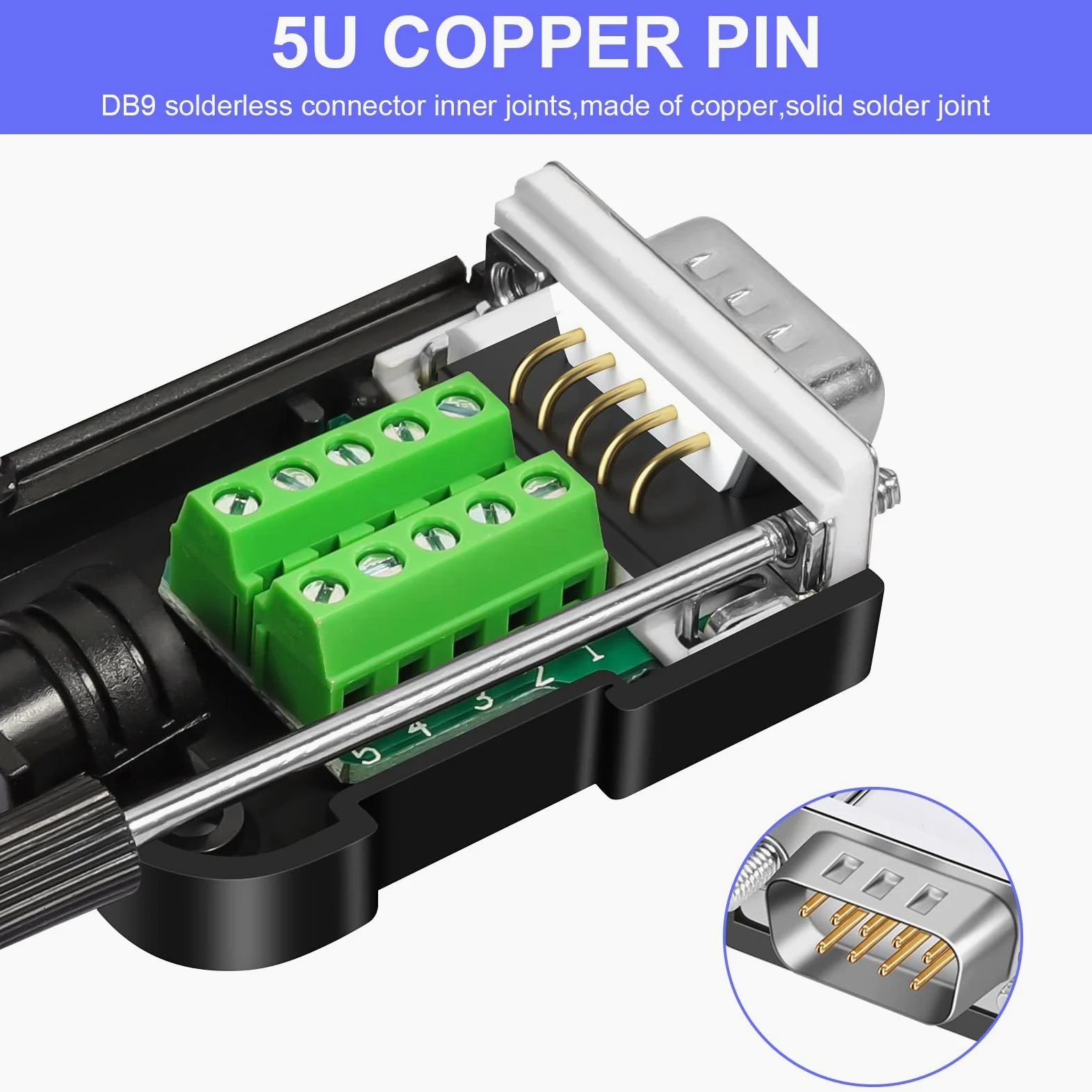 Per connettore DB9 senza saldatura, RS232 DB9 Breakout maschio D SUB accessorio seriale a 9 pin morsetto di collegamento con dado, 4 pezzi