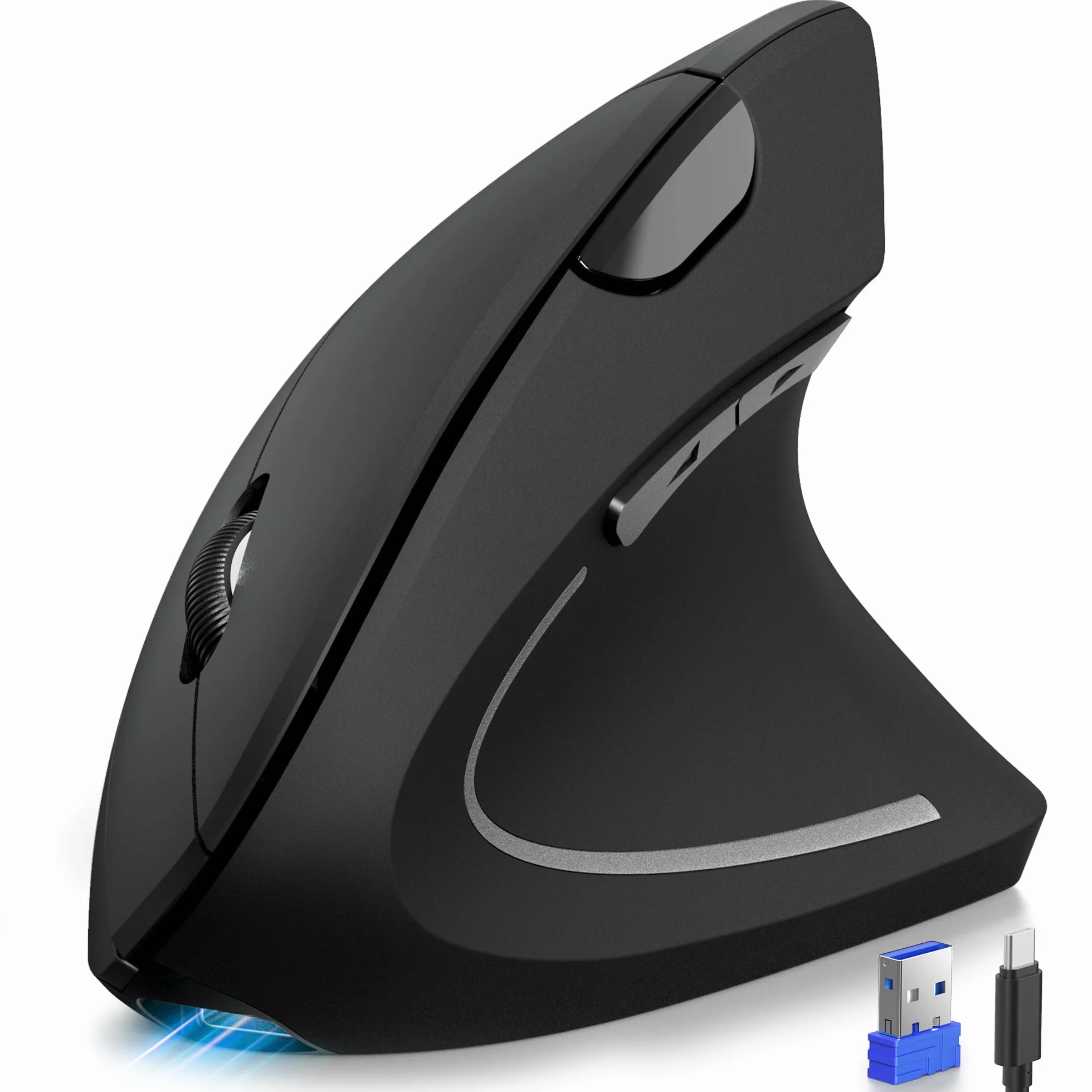 TECKNET Mouse Verticale Wireless Ricaricabile, 4800 DPI Mouse Ergonomico Silenzioso Senza Fili, 6 Pulsanti, 2.4GHz con Ricevitore USB per PC, Computer, Laptop, Mac, Nero