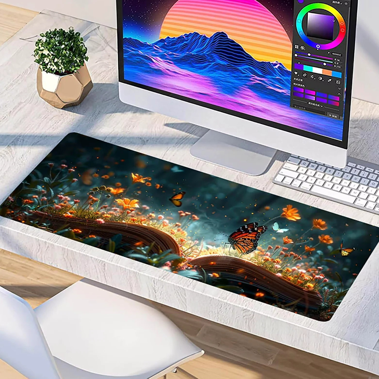 Tappetino Mouse Farfalla, Tappetino Mouse XXL 1500 x 800 mm, Gaming Mouse Pad con Base in Gomma Antiscivolo, Mousepad Migliorare la Velocità e la Precisione, Ufficio Accessori Gaming, Grigio J-7087