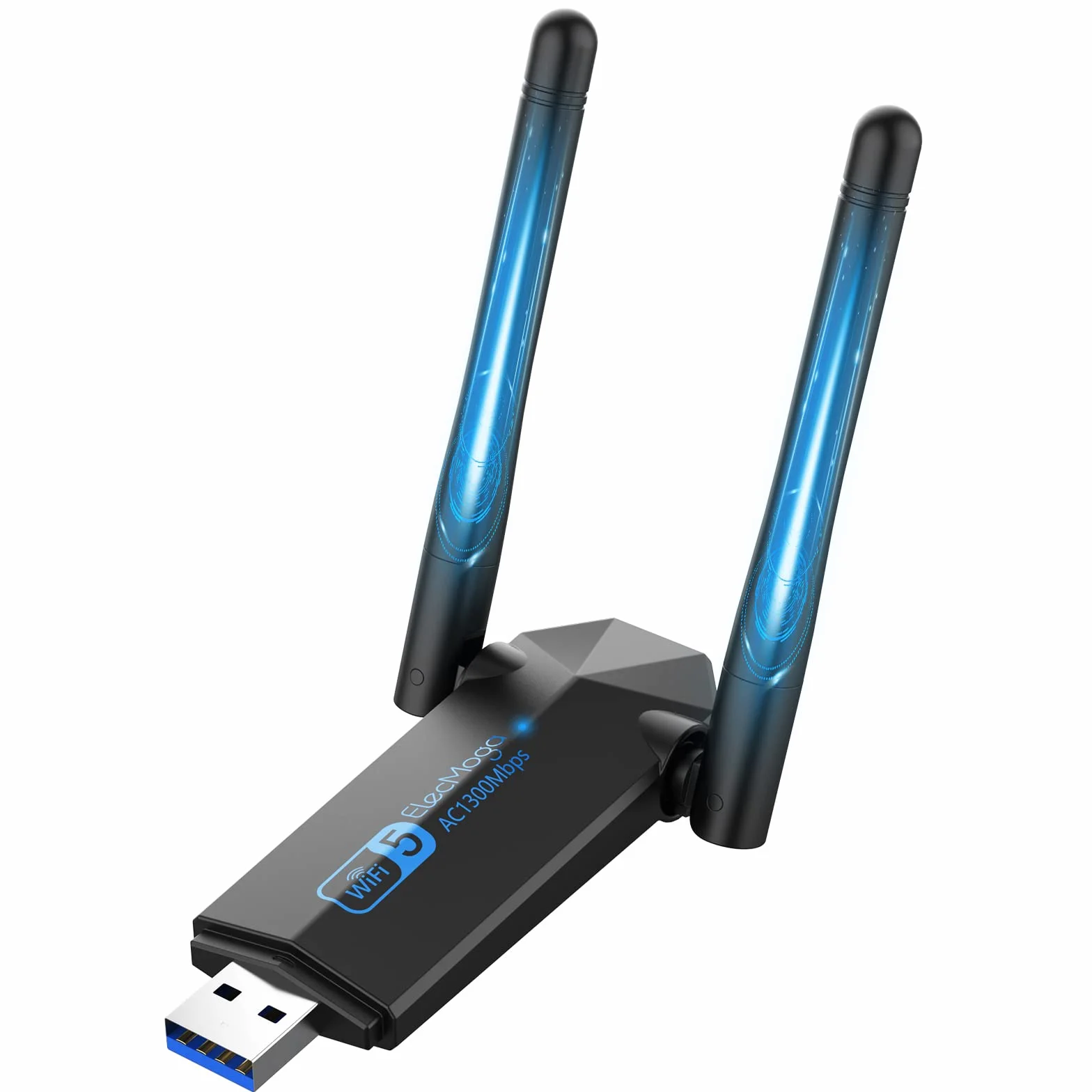 ElecMoga Chiavetta WiFi 1300Mbps Dual Band USB 3.0 Adattatore Wireless 5GHz/867Mbps+2.4GHz/400Mbps Antenne 2x5dBi per PC Fisso Windows 11/10/7/XP/Mac OS X