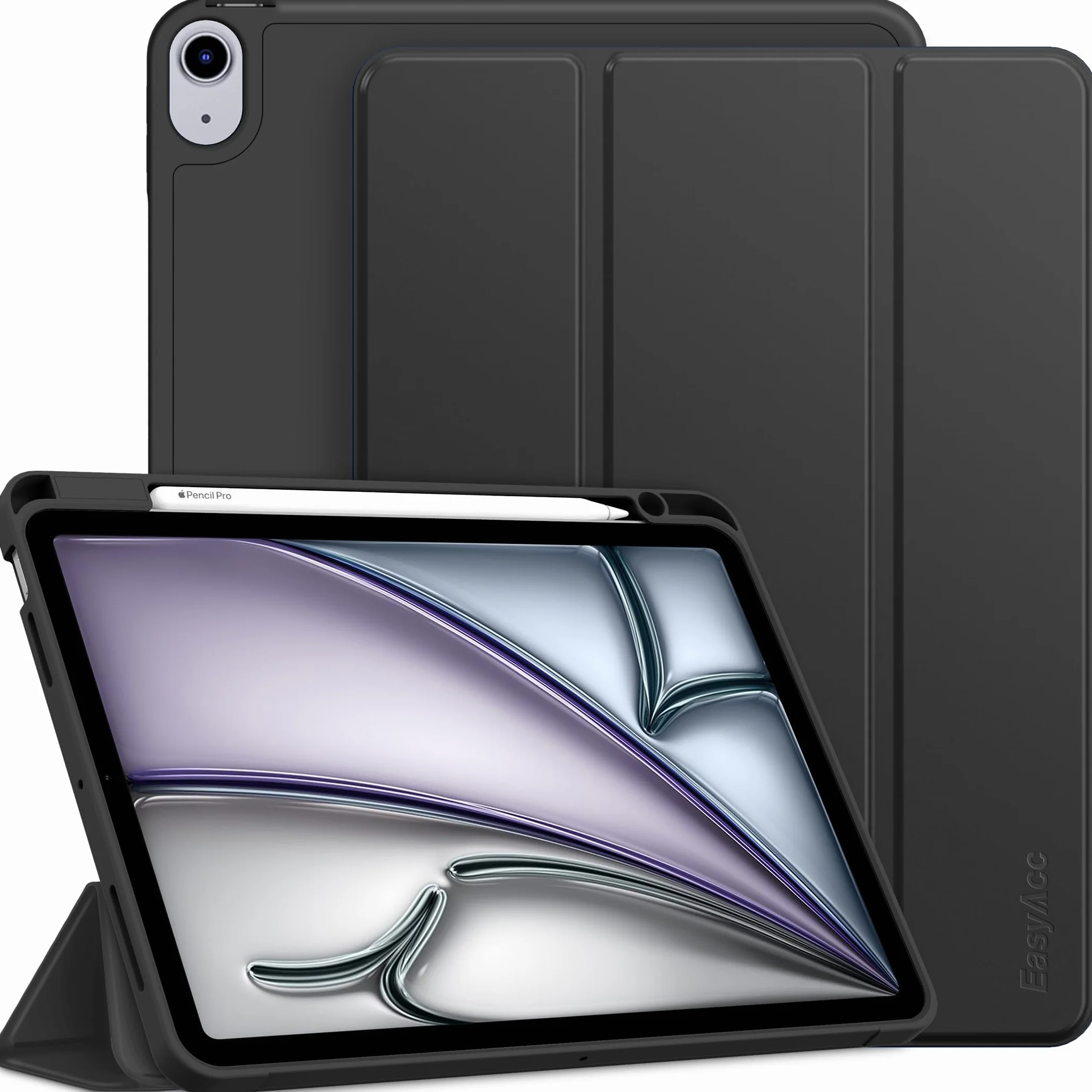 EasyAcc Cover Custodia Compatibile con iPad Air 11 Pollici M4/M3/M2 (2026/2025/2024), iPad Air 5/4 (10,9 Pollici, 2022/2020), Supporta Ricarica Magnetica iPencil, Nero