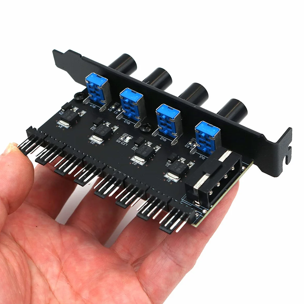 POFET Chassis Fan Hub PC 8 canali Fan Hub 4 manopola Regolatore di velocità della Ventola di Raffreddamento per CPU Chassis Staffa PCI Controllo Ventola da 0 a 12V