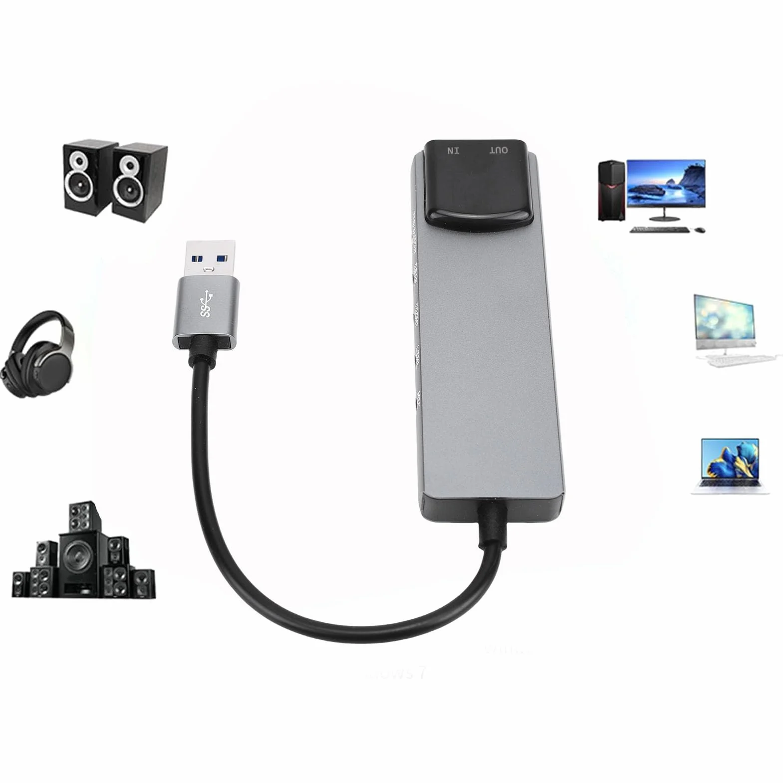 Tonysa Scheda Audio Surround USB 7.1 con Audio Digitale SPDIF, Scheda Audio Esterna Musicale Ad Alta Risoluzione Plug and Play, per PC Portatile Argento