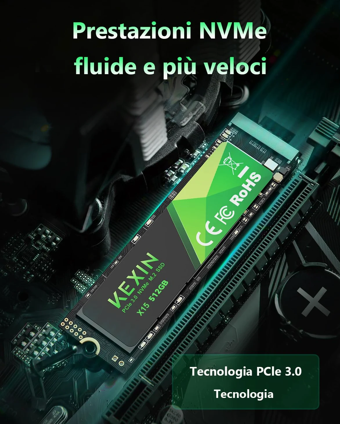 KEXIN 512GB Interno SSD Fino a 3400MB/s M.2 PCLe 3.0 NVMe SSD Internal Solid State Drive