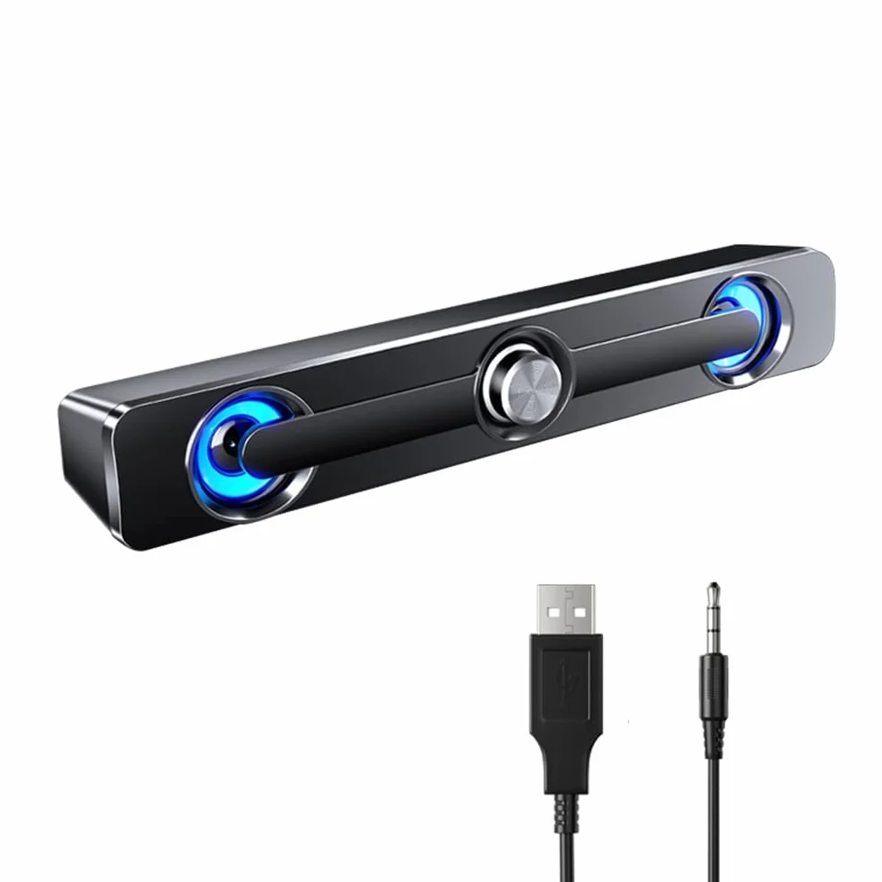 Soundbar per PC/Laptop,Casse PC,Altoparlante da Gioco Con Fantastiche Luci LED,Alimentazione USB, Jack da 3,5 mm, Altoparlanti PC per Computer, Mobile, Tablet,laptop