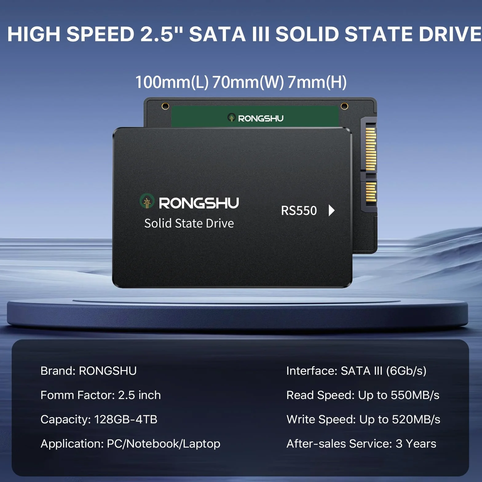 256GB SATA SSD 2.5'' Unità a Stato Solido Interna, SATA III 6 Gb/s con Velocità di Lettura Fino a 550 MB/s, 3D NAND SSD Interna, Ideale per L'aggiornamento di Laptop, PC e Desktop (RS550)