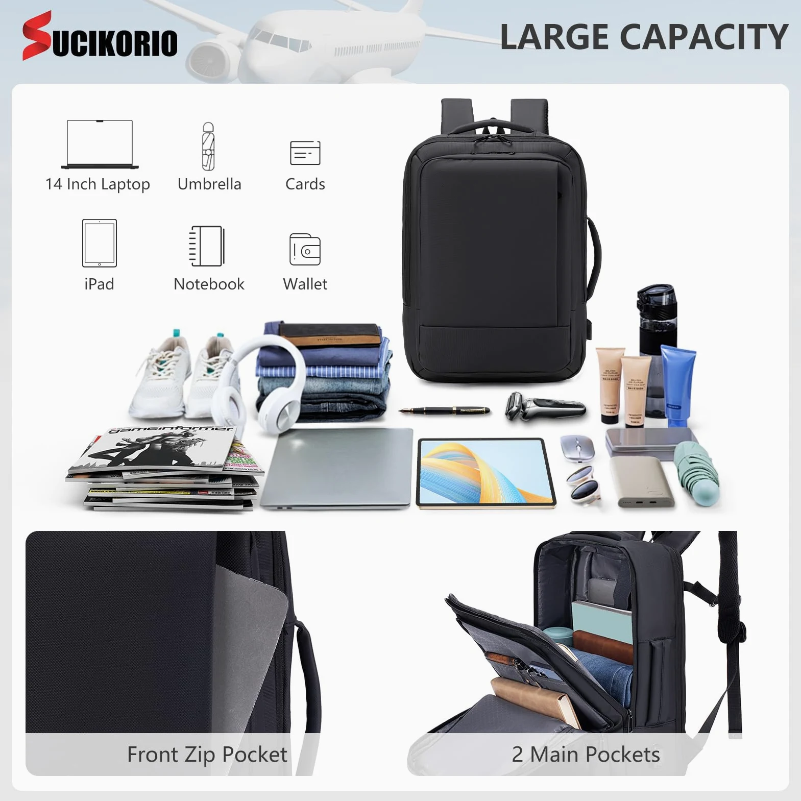 40x30x15cm Air France British Airways Scalabile 10cm 40x30x25cm Eurowings Zaino da Viaggio Aereo Bagaglio a Mano Volotea, Impermeabile Zaini Borse da Viaggi Zaino Porta PC 15,6 Pollici