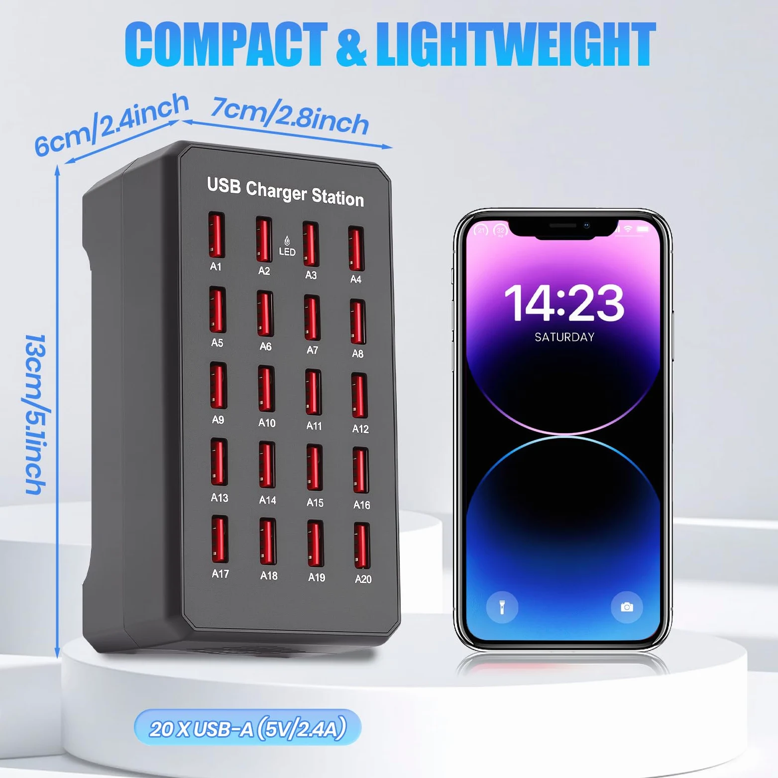 Stazione di Ricarica USB a 20 Porte, 100W Caricatore USB multiplo per Casa | Per Hotel Ufficio Viaggi Trasmissioni In Diretta, alimentatore USB da Tavolo per Telefono Tablet Cuffie Orologi