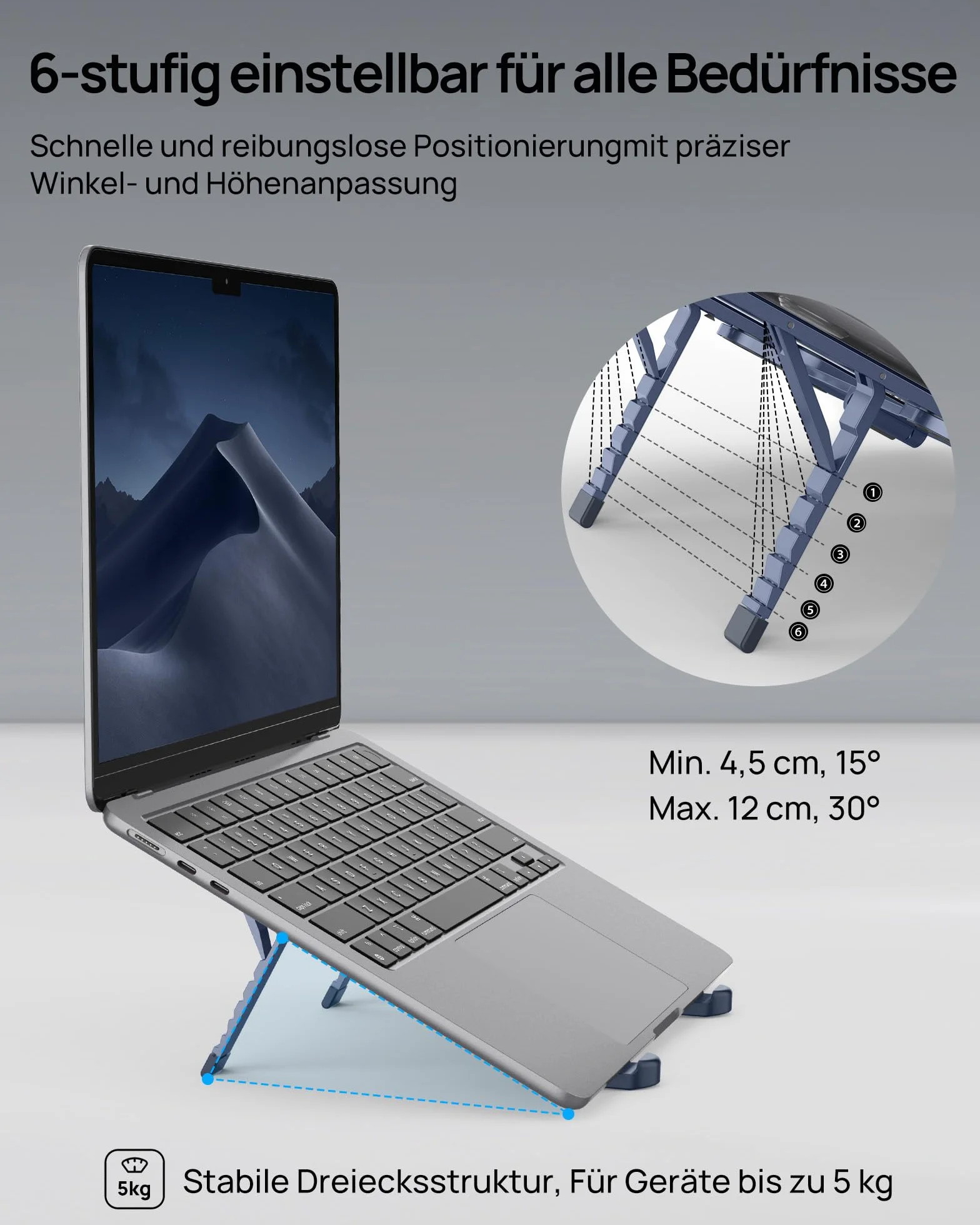 SODI Supporto pieghevole in alluminio per computer portatile, regolabile in altezza, ventilato, per MacBook Pro/Air, HP, Sony, Dell, tutti i laptop da 10 a 16 pollici,Blau