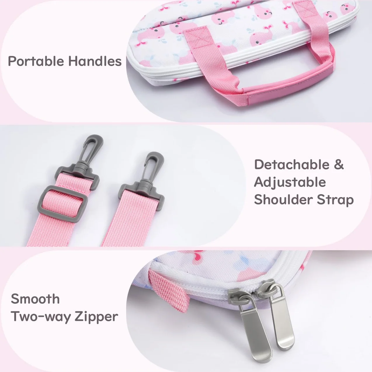 Dadanism Custodia per Tablet per Bambini, Borsa per Tablet da 12.5 Inch, Borsetta per Tablet con Manico e Tracolla per Fire HD 10 Kids/Fire HD 10 Kids Pro 13th/11th Gen 2023/2021, Balena Rosa