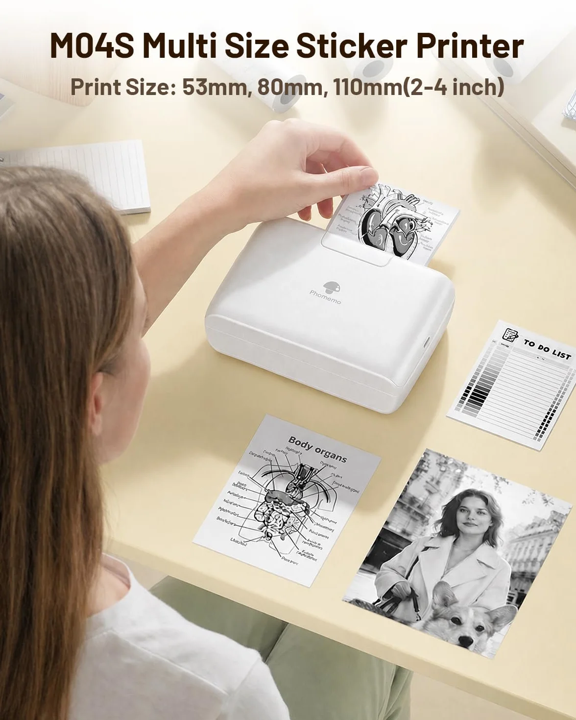 Phomemo M04S 110mm Stampante Termica Portatile 304dpi - Stampante Termica Stampante Bluetooth, Supporto Larghezza di Stampa 53/80/110 mm, Compatibile con iOS e Android, per Documenti,Note,Adesivi
