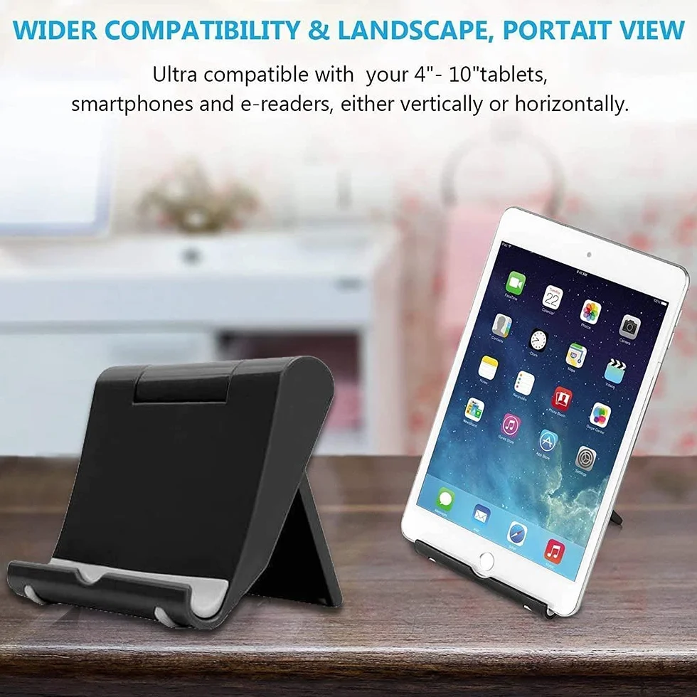 E4M Supporto Pieghevole Porta Cellulare da Tavolo Universale per Smartphone iPhone e Tablet Nero