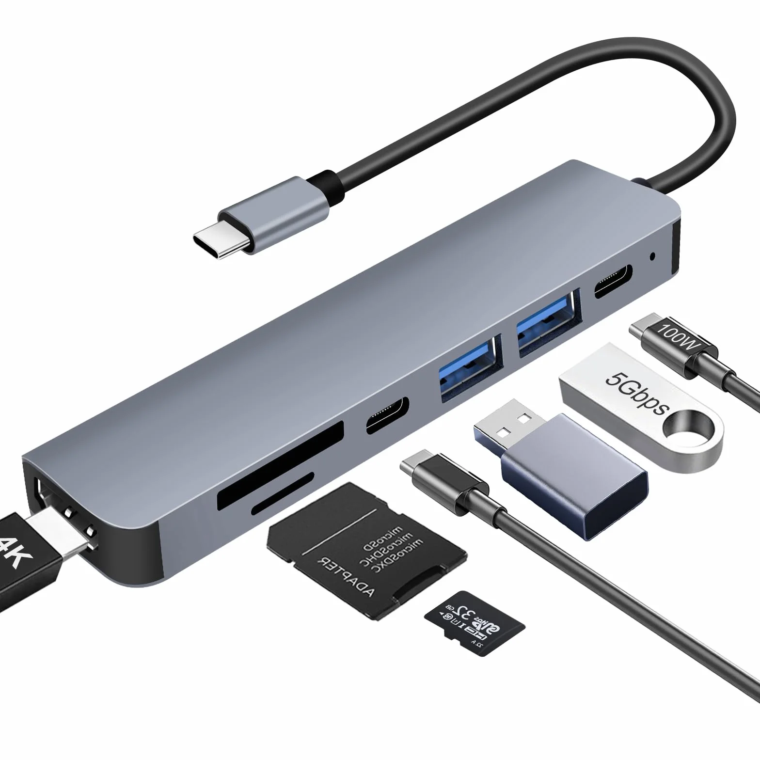 Hub USB C HDMI 4K PD 100W, 7 in 1 Docking Station USB C, 3 USB-A/C hub USBC 3.0 2.0, Lettore Schede SD/TF, Adattatore USBC Dock per MacBook Air/Pro, iMac, iPad Pro