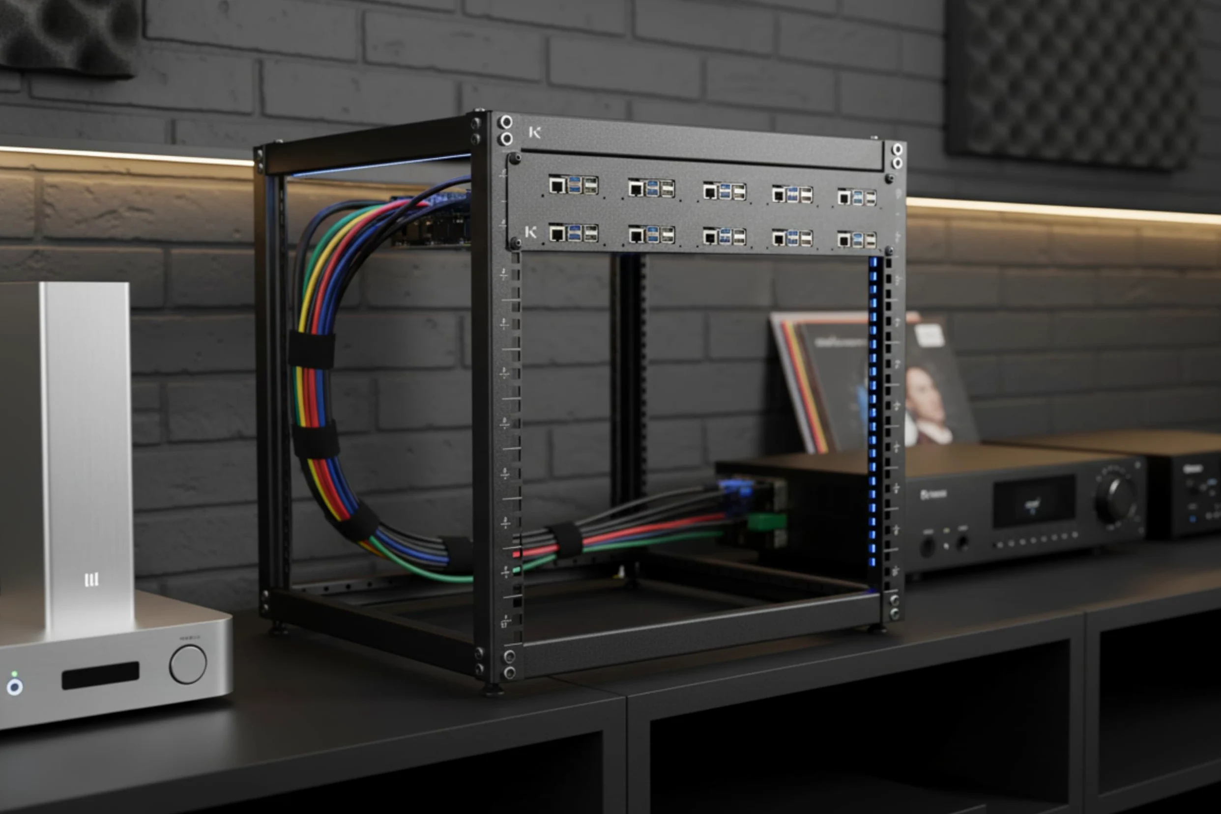 KKSB Pannello rack 2U per Raspberry Pi da 19-inch (19"), contiene 10 schede, supporta cappelli e dispositivo di raffreddamento ufficiale Raspberry Pi