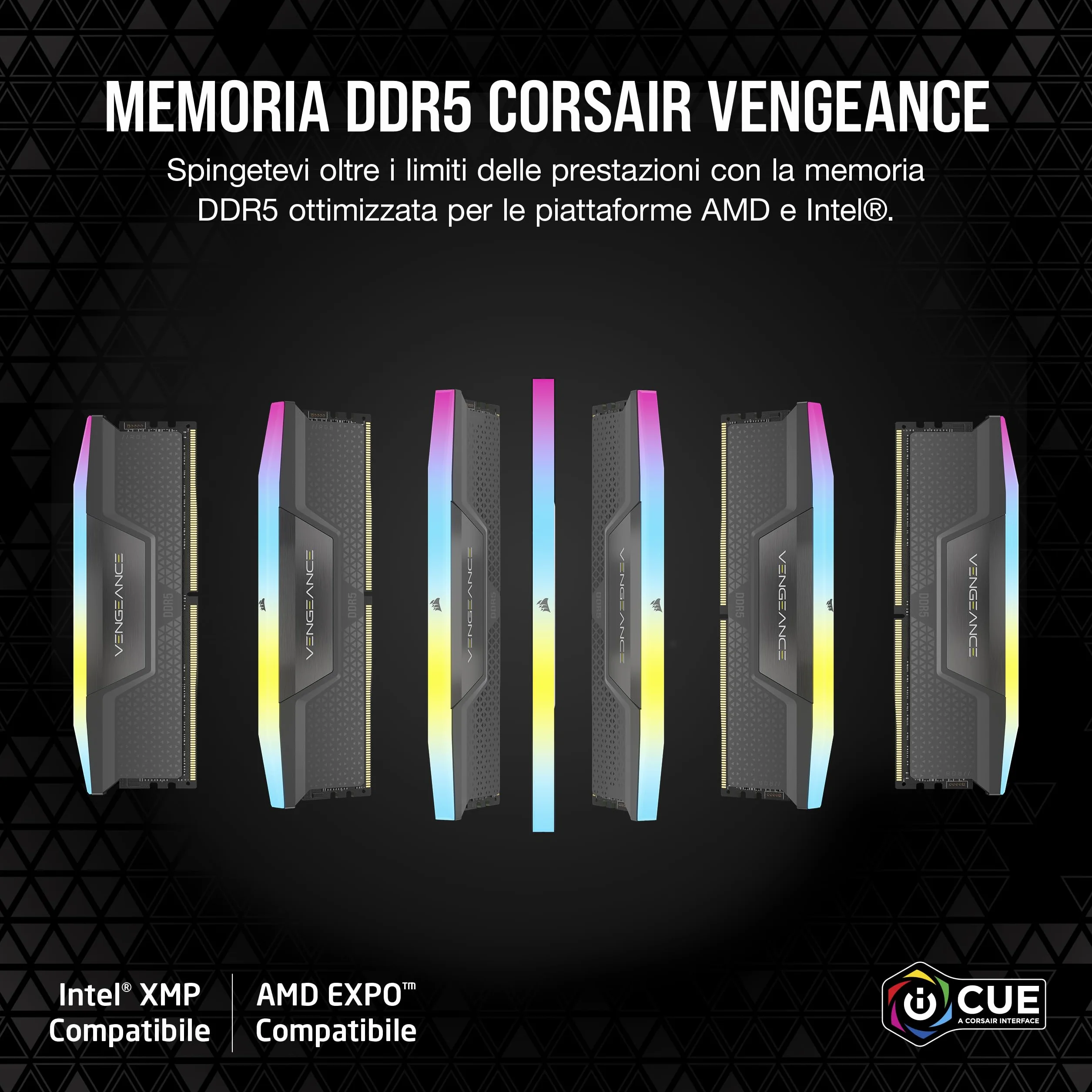 CORSAIR VENGEANCE RGB DDR5 32GB (2 x 16GB) Fino a 6000MHz CL38-44-44-96 1,35 V Intel XMP 3.0 e AMD EXPO Memoria Desktop del Computer– Grigio