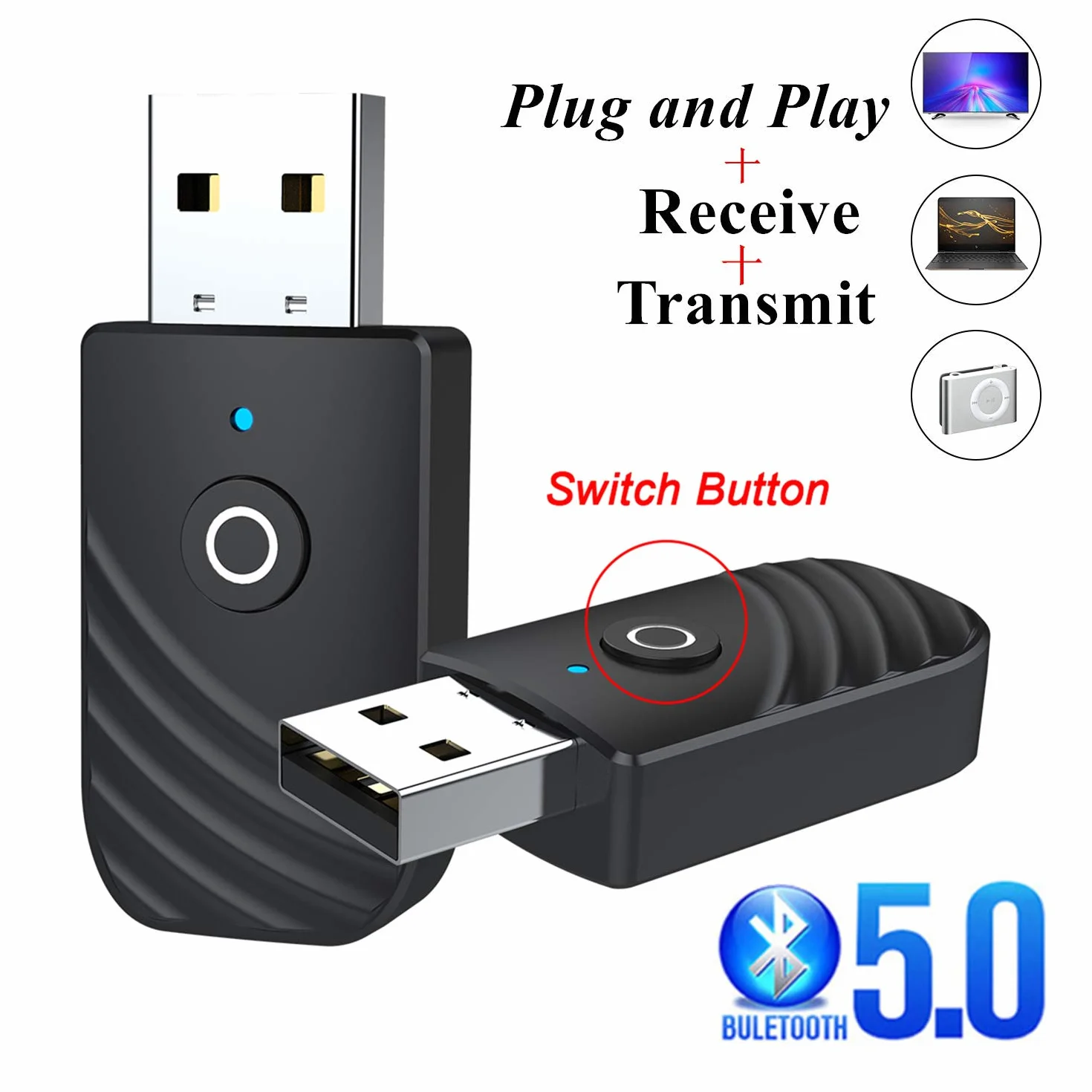 Trasmettitore e ricevitore Bluetooth 3 in 1, 3,5 mm, adattatore USB, Bluetooth, trasmettitore Bluetooth, per TV Home Sound System
