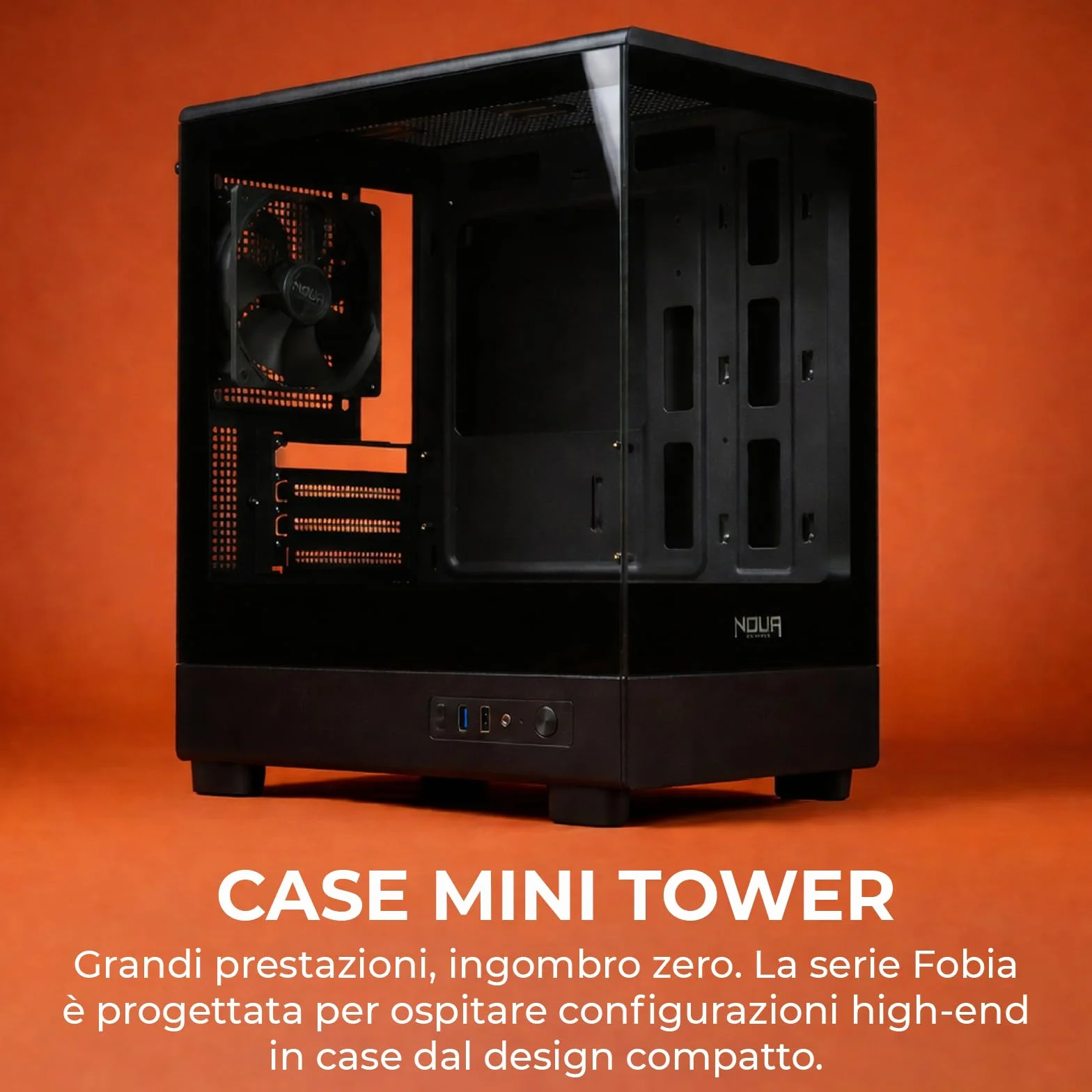 Noua Fobia LK200, Case PC Gaming Micro-ATX, Ventola Nera 120mm, Case Micro Tower per Computer Doppio Vetro Temperato Panoramico, Nero