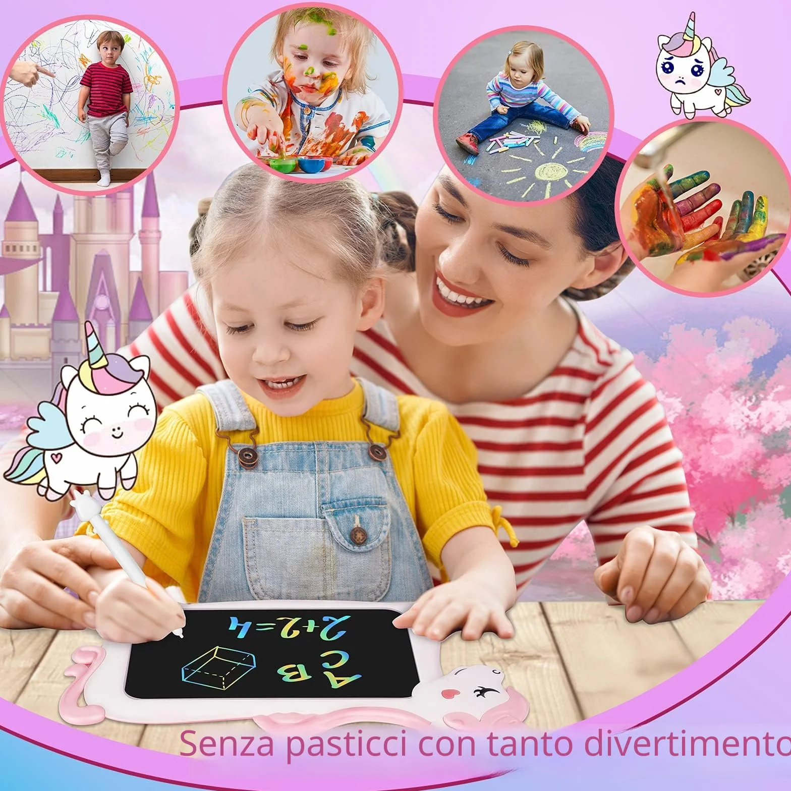 Unicorno Bambina Regalo Tavoletta Grafica - LCD Lavagna per Bambini 10 Pollice, Idee Regalo Bambina Giochi Bambini 3 4 5 6 7 + Anno Lavagnetta Tablet per Disegnare Gioco Giocattoli Idee Regali Natale