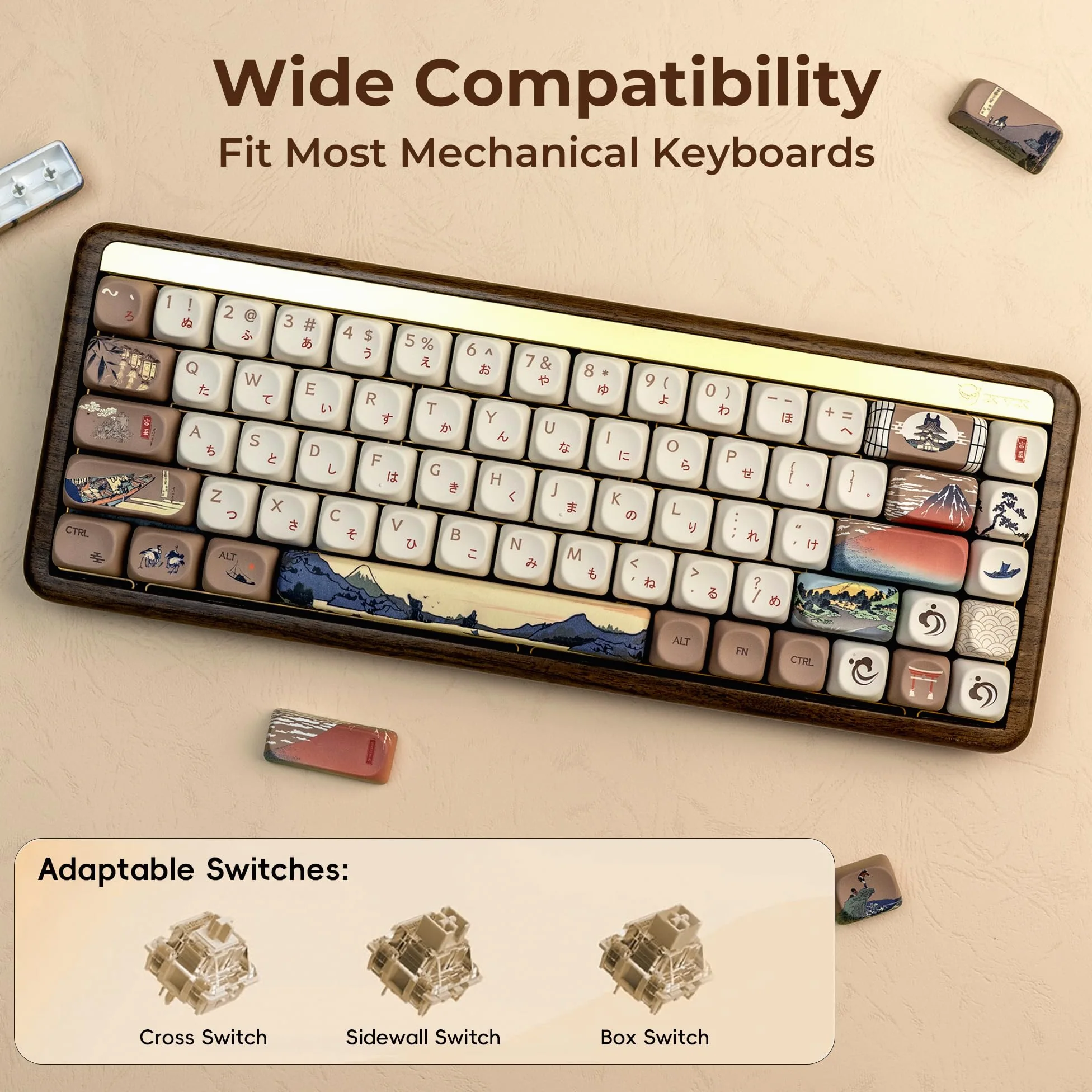 PBT Keycaps 143 tasti carini, copritasti a sublimazione del colore Set di copritasti personalizzati profilo MOA per tastiere meccaniche Cherry Gateron MX Swithes caffè