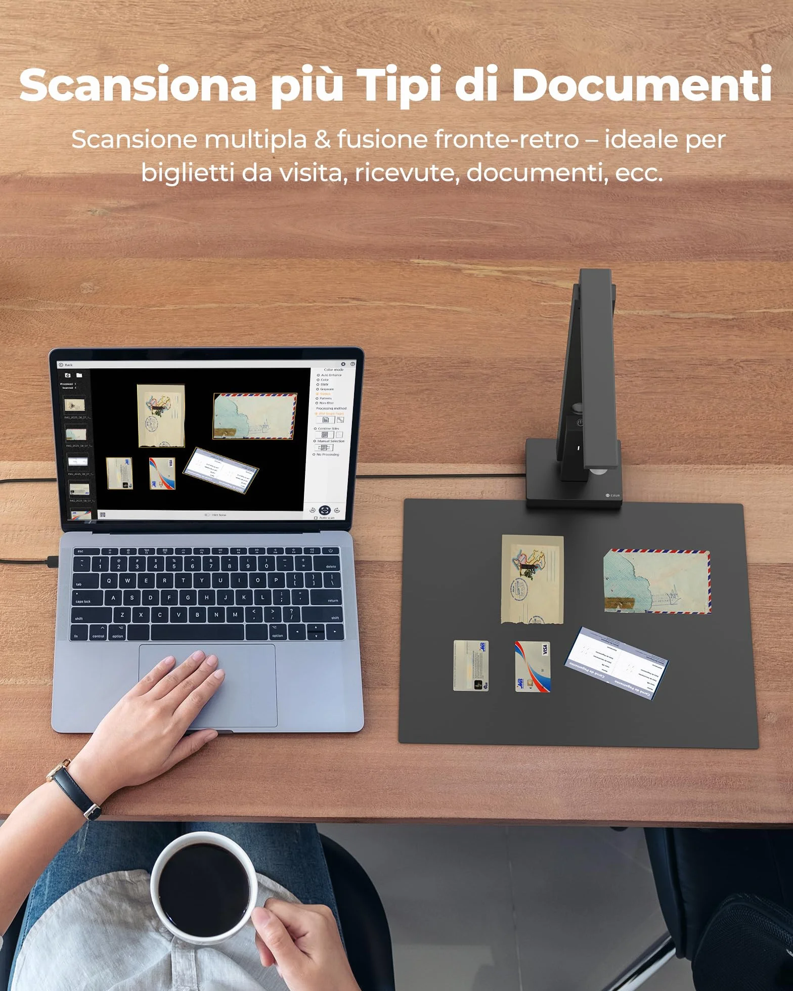 CZUR Lens 1200 Pro Scanner Documenti 12MP Alta Risoluzione A4 330DPI Multilingue OCR Windows macOS