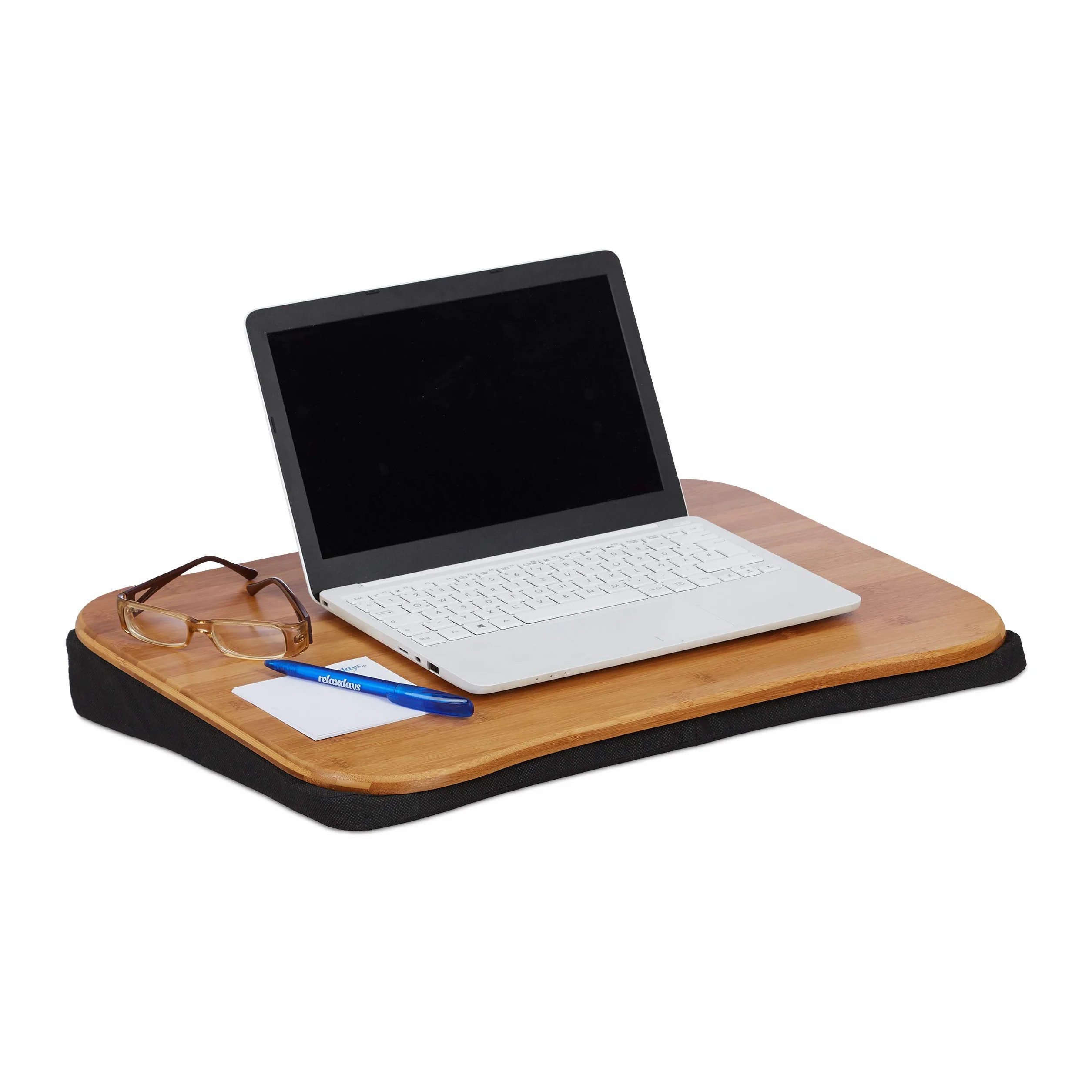 Relaxdays Cuscino Poggia Computer Bambù,Rimovibile con Manico,Supporto PC Portatile LxP 51x37 cm (fino a 22”),naturale