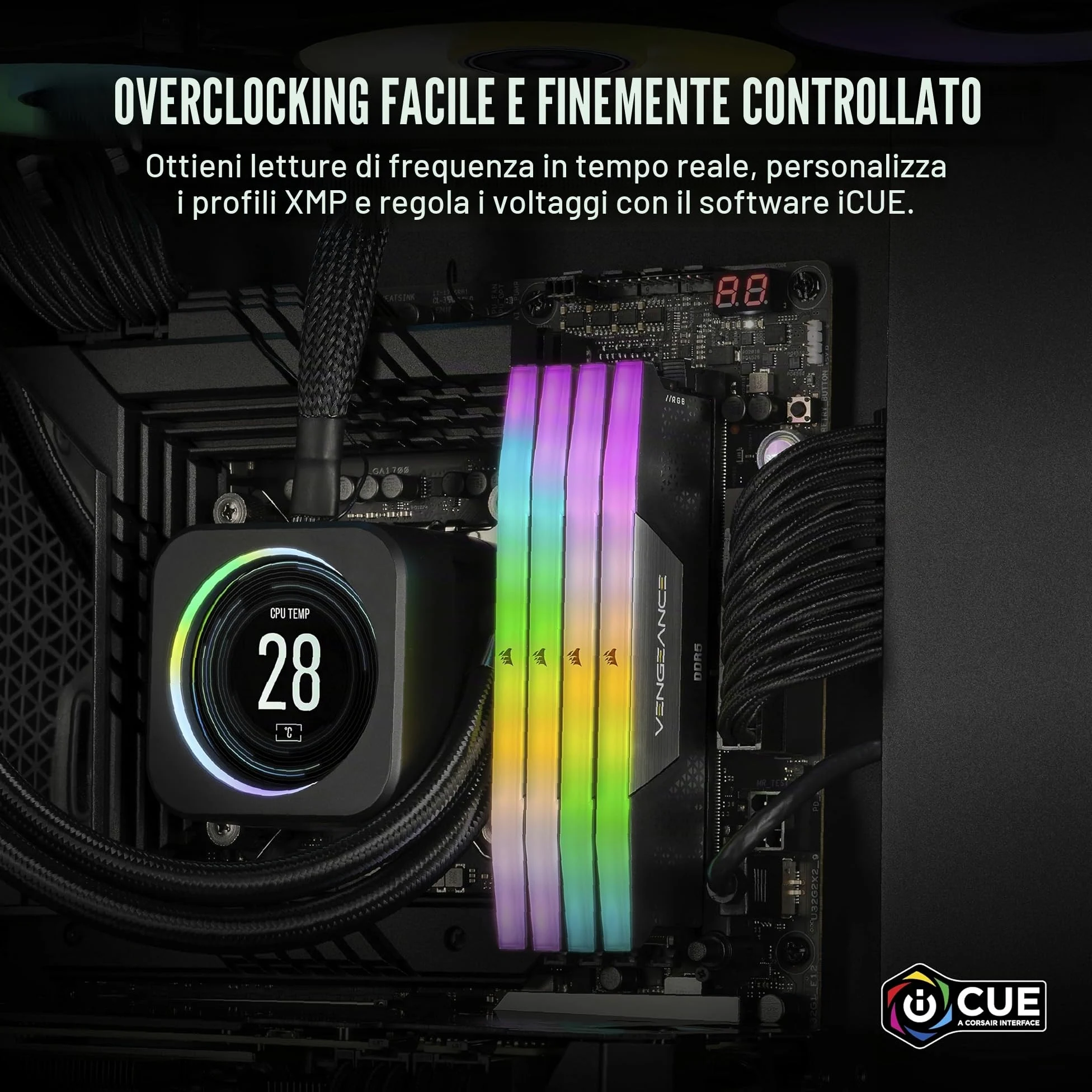 CORSAIR VENGEANCE RGB DDR5 16GB (1 x 16GB) Fino a 5200MHz INTEL RAM | Memoria Per Computer Desktop, Compatibile con Intel XMP 3.0, CL40, Nero, CMH16GX5M1B5200C40