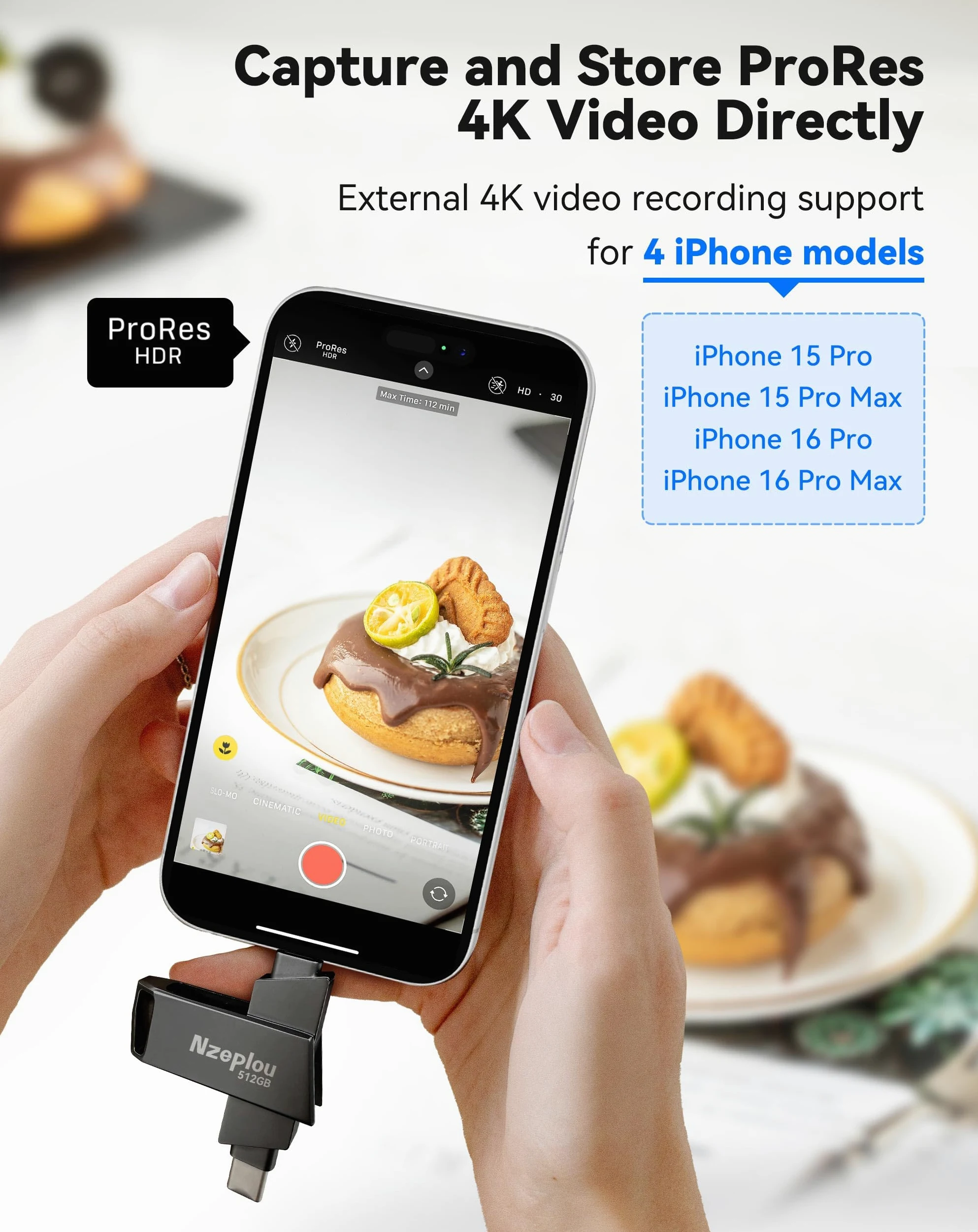 Chiavetta USB 3.0 ad alta velocità per iPhone, iPad, non necessita di app, Lightening & USB-C, memoria esterna per foto, video, backup immagini, plug & play, 512 GB, grigio siderale