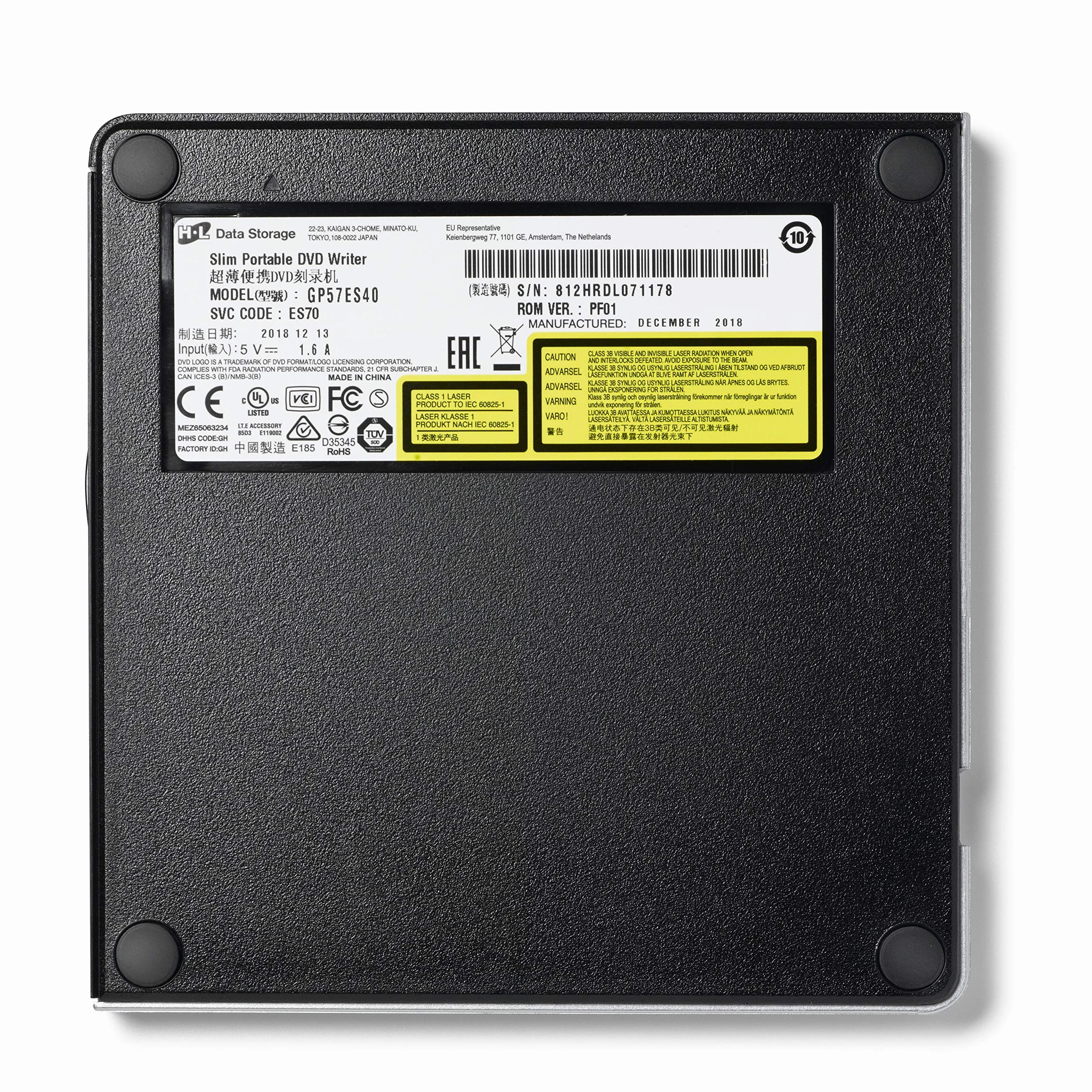 Hitachi-LG GP57 External DVD Drive, Slim Portable DVD Player/Writer for Laptop/Desktop PC, with USB 2.0, Windows and Mac OS Compatible, 8x Read/Write Speed - Silver