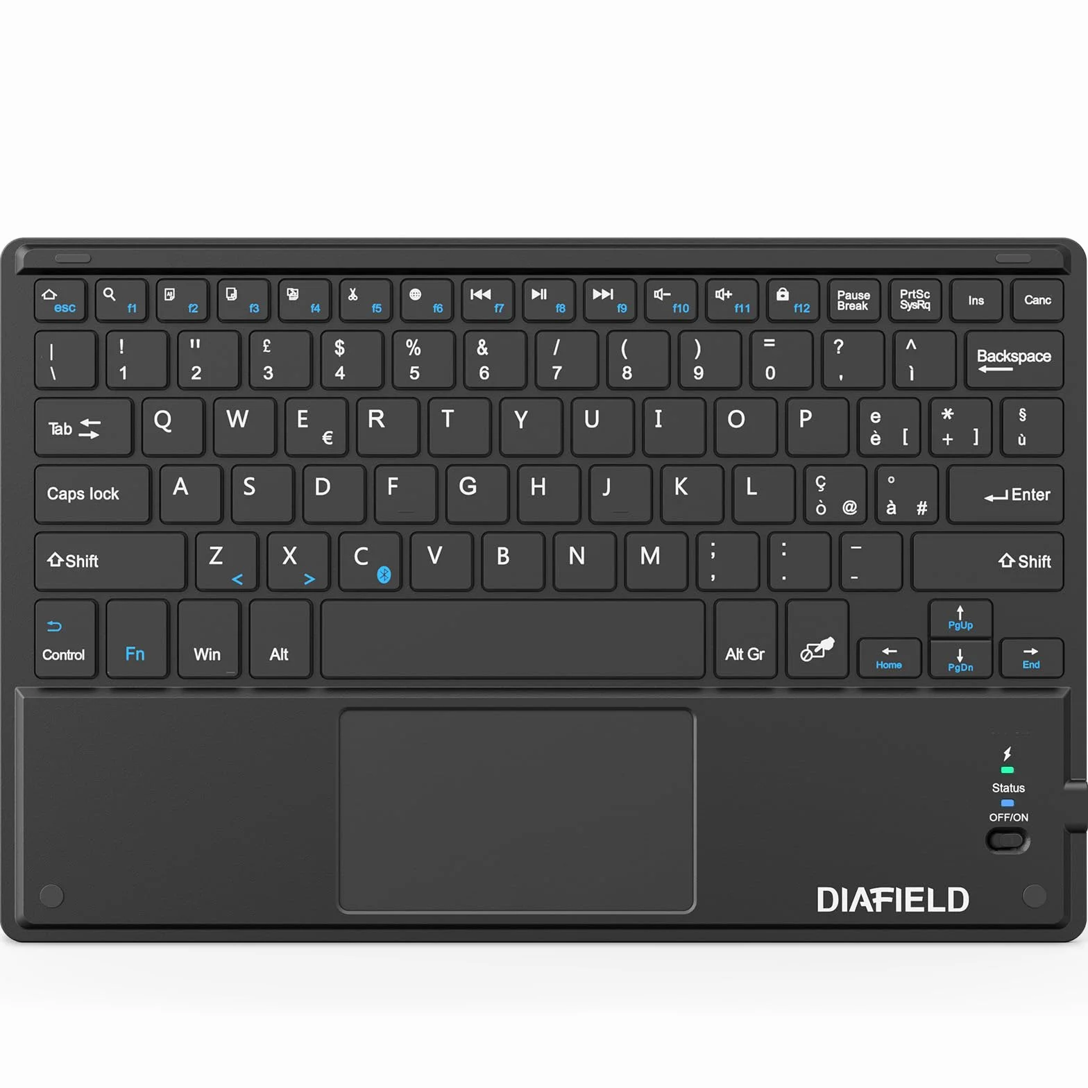 1 BY ONE Diafield Tastiera Bluetooth Wireless Ultra Sottile con Multi Touch Integrato Touch Pad e Batteria Ricaricabile per Android IOS e Windows, Tastiera Wireless, Nera