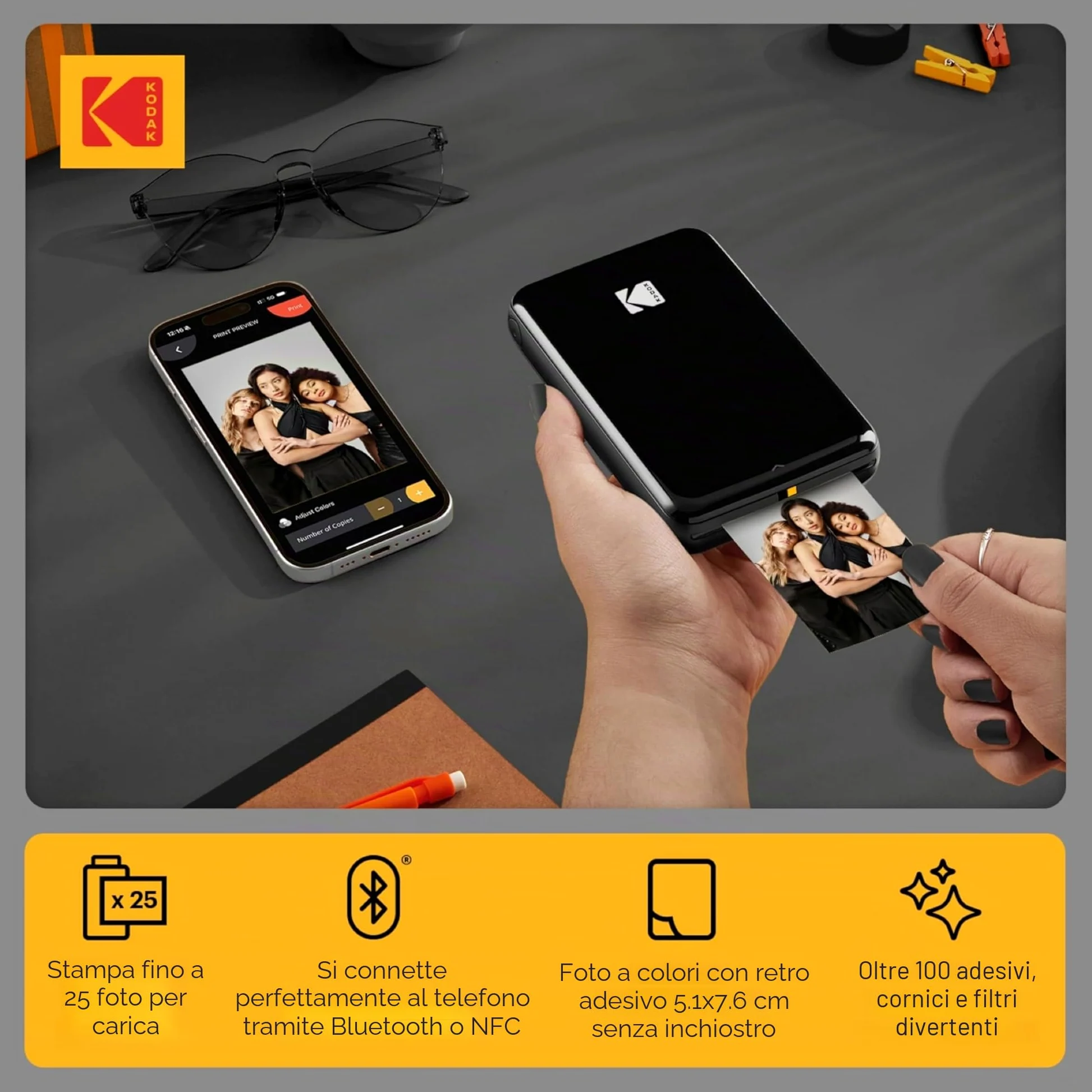 Kodak Step Stampante fotografica wireless portatile con tecnologia ZINK Zero Ink (Nero) Pacchetto scrapbook