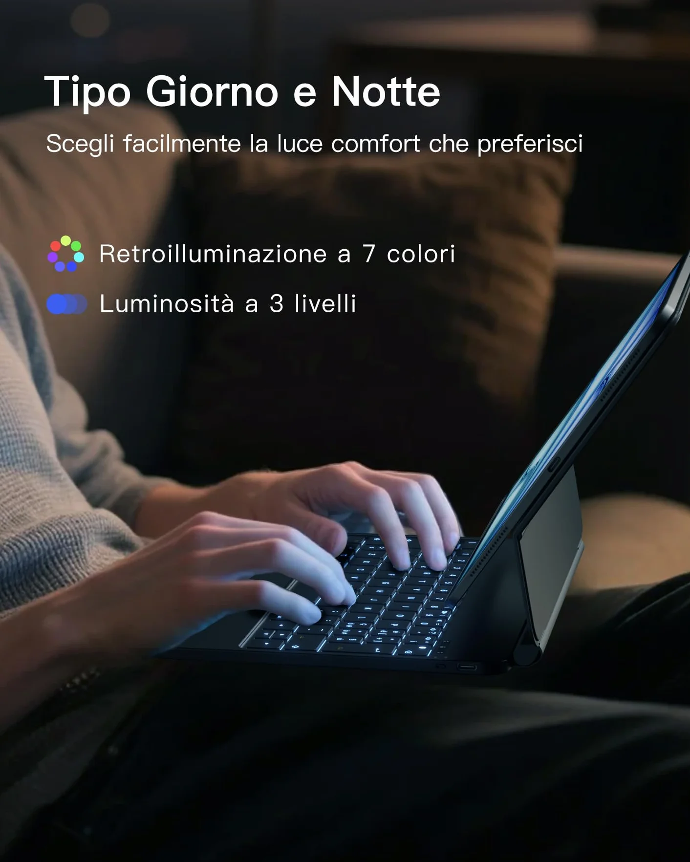 Inateck Custodia con Tastiera Magnetica Easy-Set per iPad Air 11" M4/M3 (2026/2025), Air 6/5/4 Gen, iPad Pro 11 4a/3a/2a/1a Gen, Supporto a Sbalzo Galleggiante, Retroilluminazione a 7 Colori Trackpad