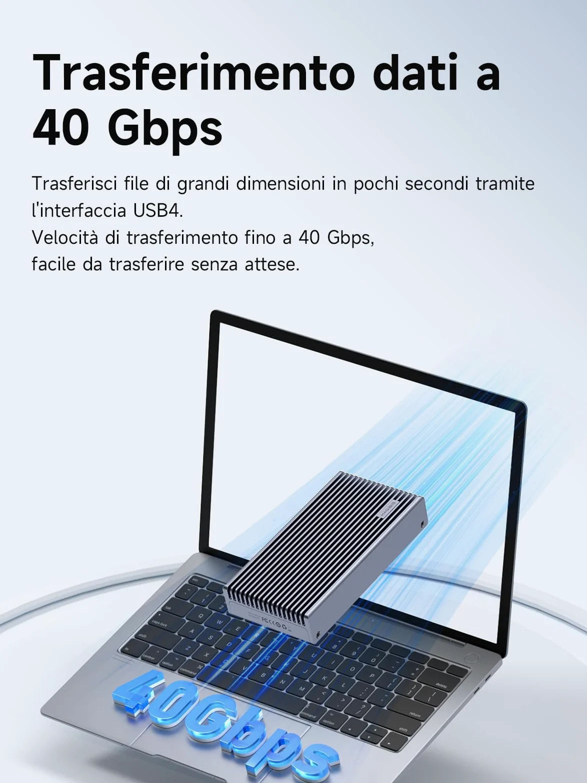 Hagibis Alloggiamento SSD M.2 NVMe, custodia SSD USB4 da 40 Gbps con display a LED Cavo USB4 PCIe3.0x4 Custodia per unità a stato solido esterna USB C in alluminio, chiave B&M+M 2230/2242/2260/2280