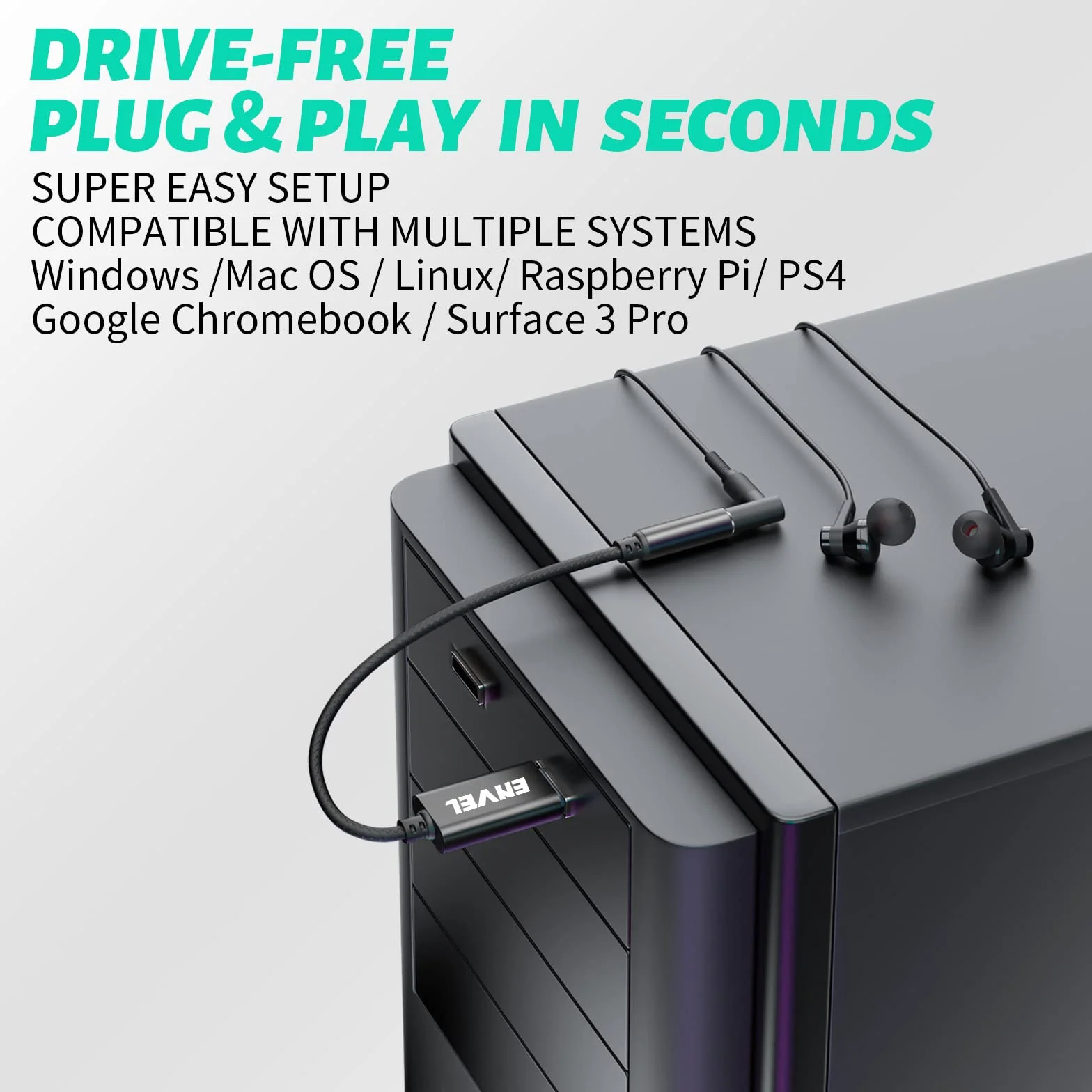 ENVEL Adattatore USB Jack Audio 3,5 mm Doppio per Cuffie Microfono Scheda Audio Esterna TRRS a 4 poli Cavo aux USB Maschio a Jack Femmina Compatibile con Cuffie Gaming PC Laptop PS4 Linux, NERO