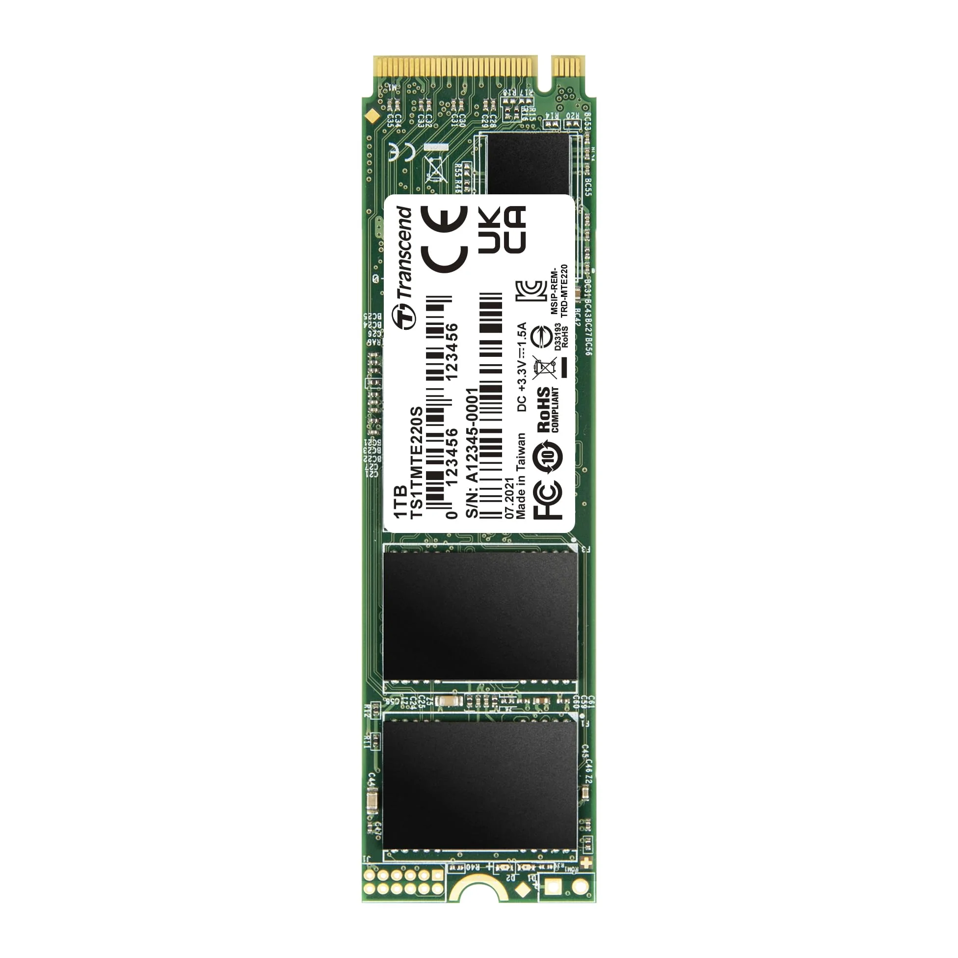 Transcend SSD interno MTS220S NVMe PCIe Gen3 x4 M.2 2280 da 1 TB, memoria 3D TLC NAND con cache DRAM - TS1TMTE220S