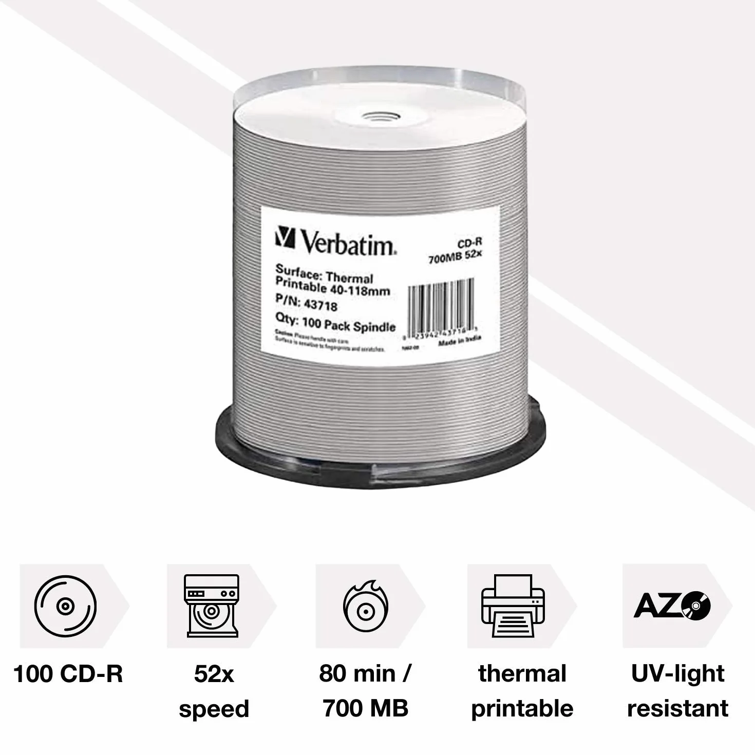 Verbatim CD-R Thermal Printable No ID Brand CD-R 700MB 100pezzo(i)