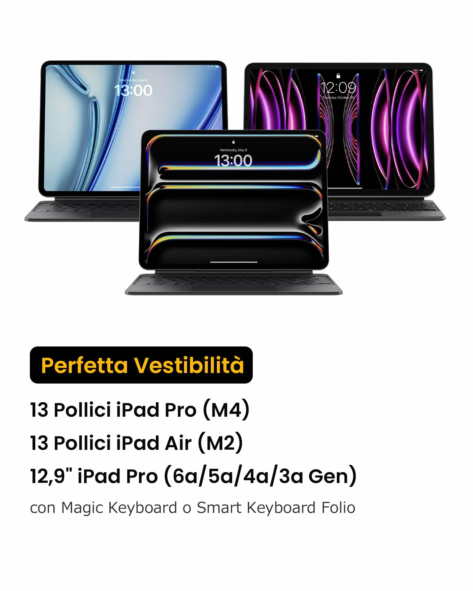 tomtoc 360° Custodia per Tablet per 13 Pollici iPad Pro M4 2024 OLED, 13 Pollici iPad Air M2 2024, 12,9 Pollici iPad Pro M2&M1, Borsa a tracolla Protezione a tutto tondo, Adatta Magic Keyboard