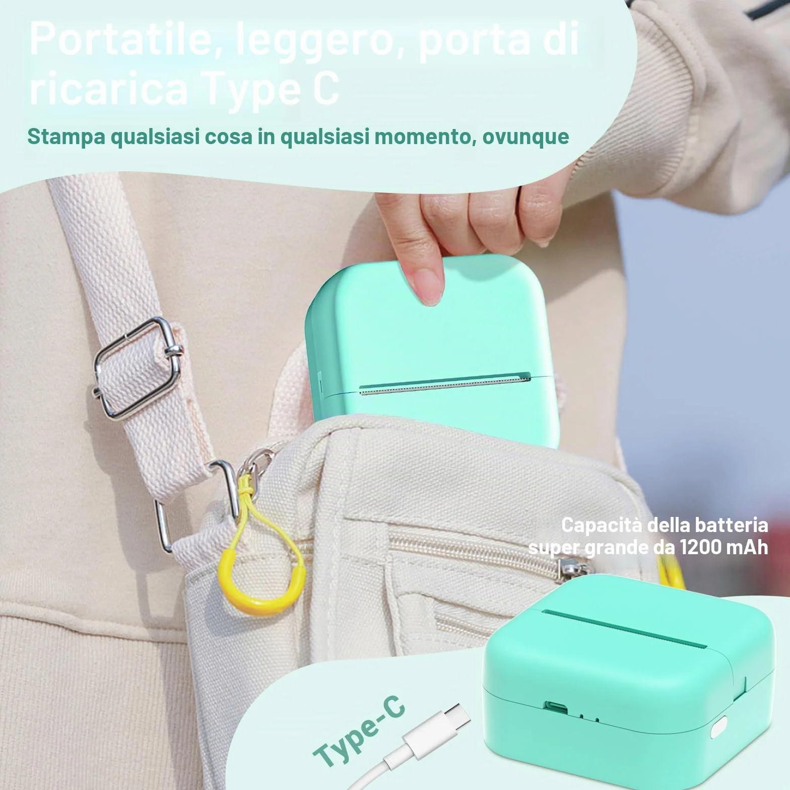 Stampante Fotografica Portatile,Mini Stampante Portatile,stampante Termica M02L,Compatible con iOS & Android.Imprime Foto,Listas de Tareas,Tarjetas de Felicitación o Contenidos Educativos,1 Rollos