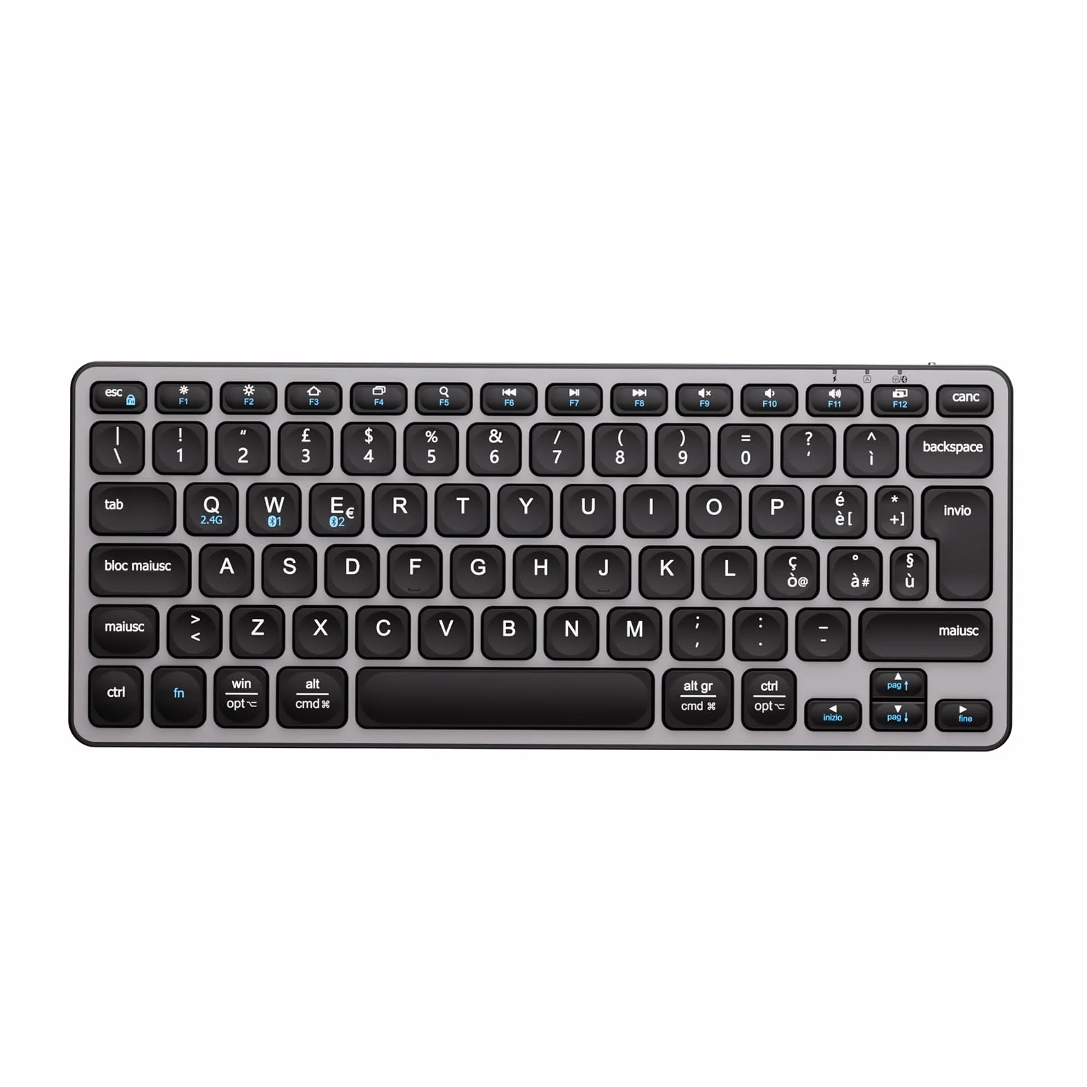 iClever Tastiera Bluetooth, Compatta Tastiera Mac Wireless(2.4GHz+Bluetooth), Layout Italiano QWERTY, Ricaricabile USB-C, Ultra-sottile Compatibile con Mac,per MacBook Pro/Air/iMac,iPad,iPhone,Windows