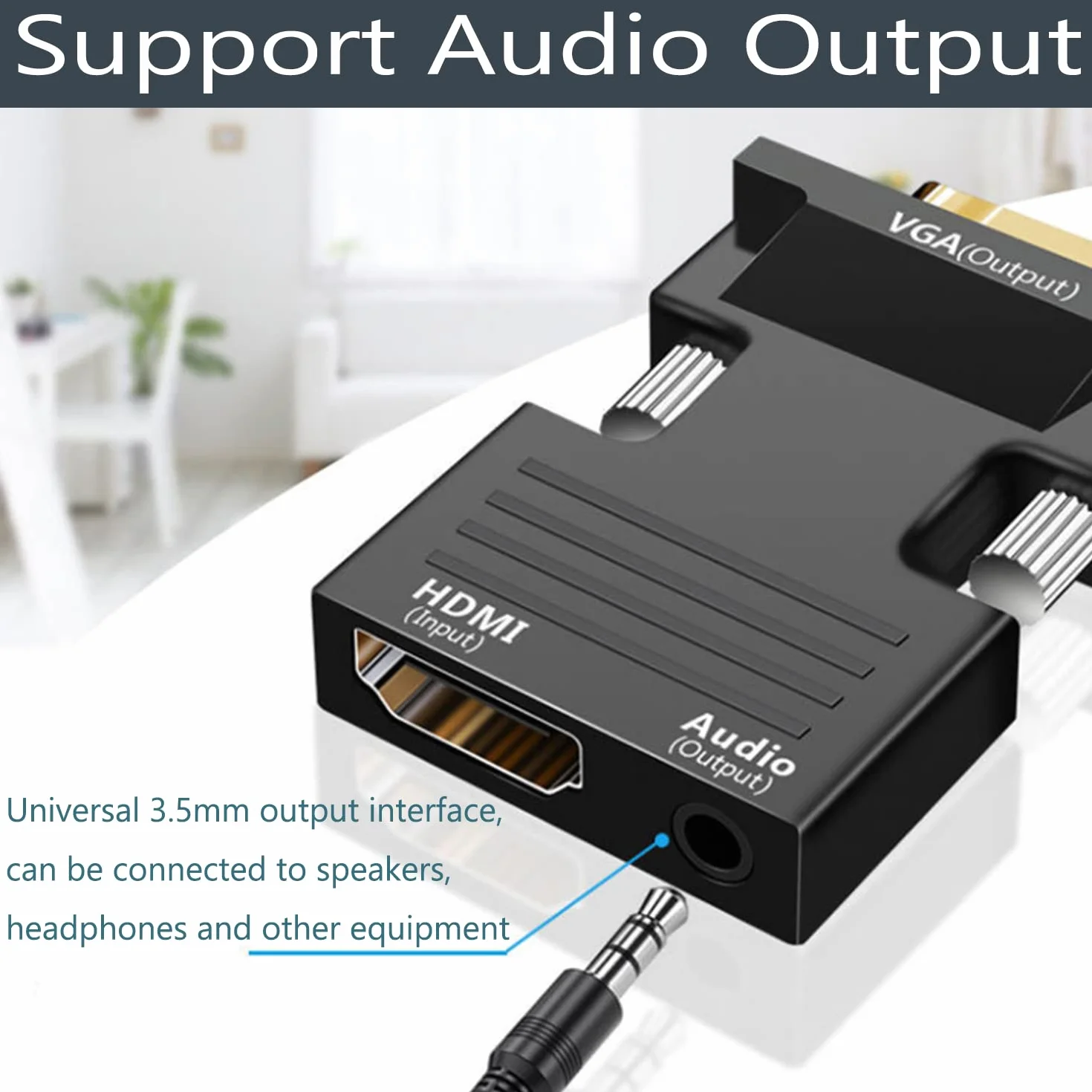 Adattatore da HDMI a VGA con Audio 3,5 mm, 1080P 60HZ Convertitore da HDMI Femmina a VGA Maschio per Interfaccia da 3,5 mm su Computer Beamer, Laptop, PC, Monitor, Proiettore e HDTV