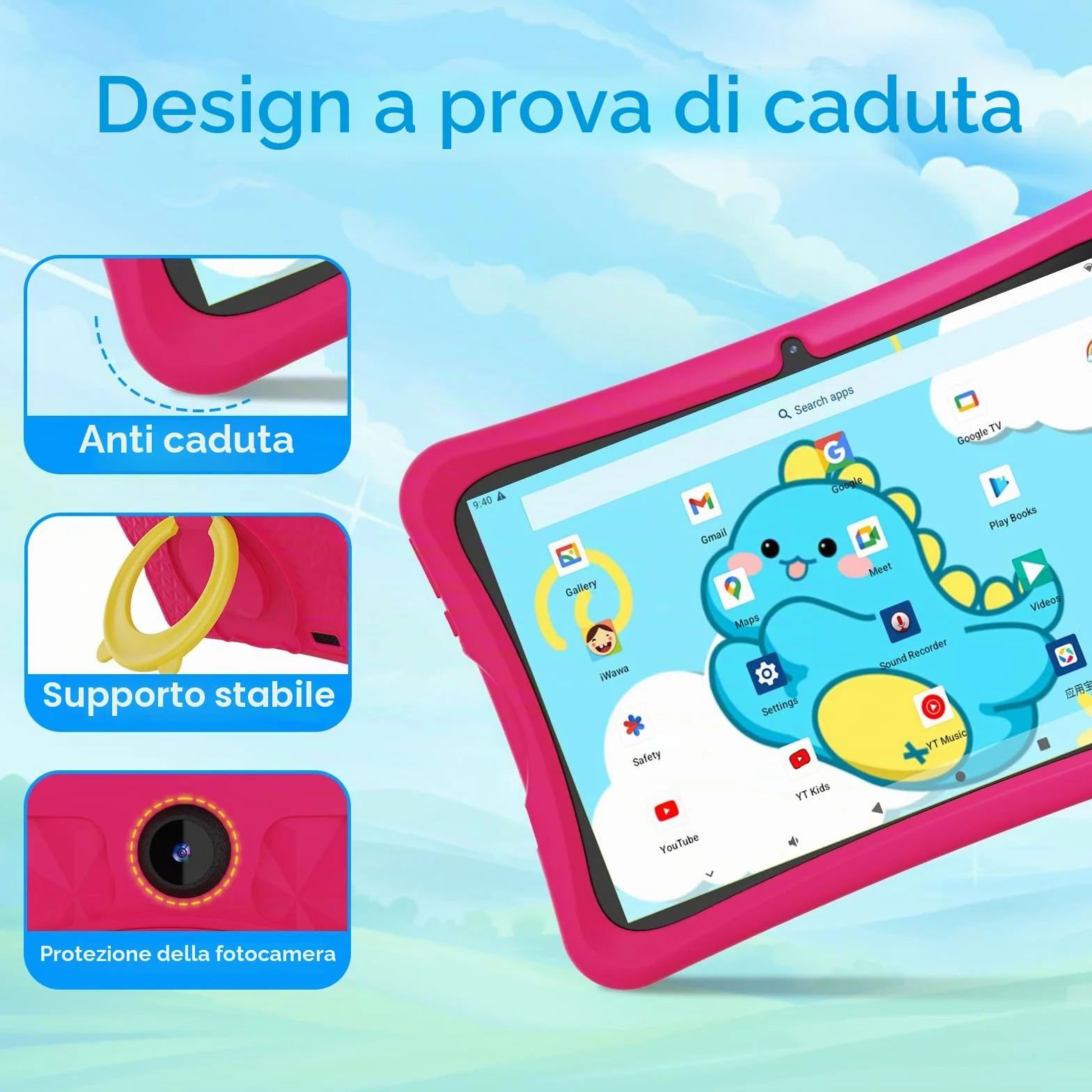DigiLand Android 15 Tablet Bambini 10,1 Pollici,6GB RAM + 32GB ROM (espandibile), Controllo Parentale, App Bambini Preinstallate, Doppia Fotocamera, con Custodia Protettiva (10 Pollici Rosa 32GB)
